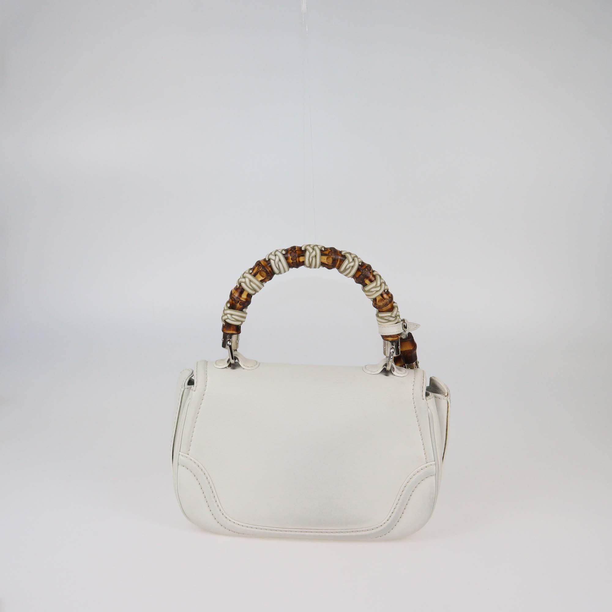 Gucci Off White Leather Medium Tassel New Bamboo Top Handle Bag