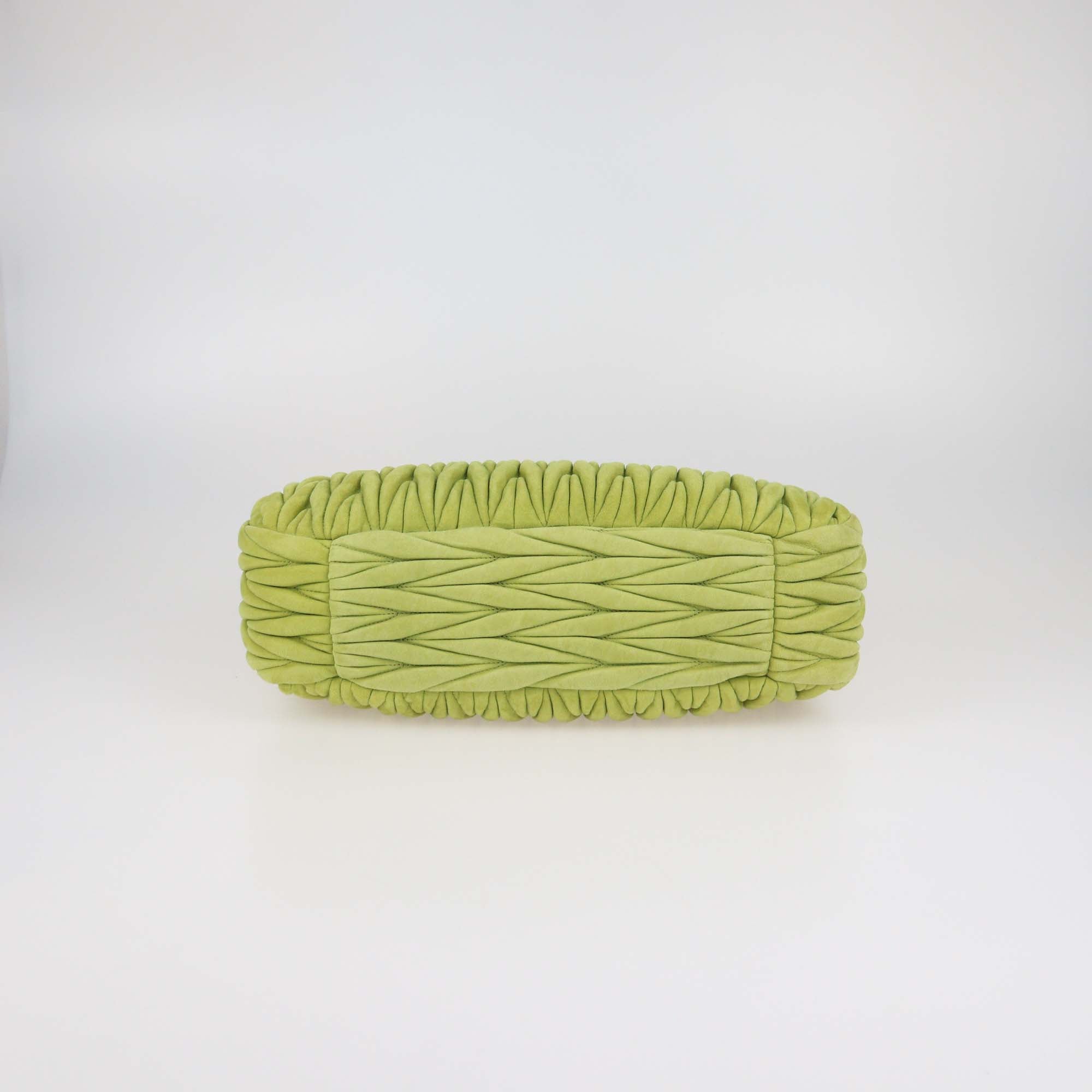 Miu Miu Apple Green Matelassé Suede Wander Large Hobo