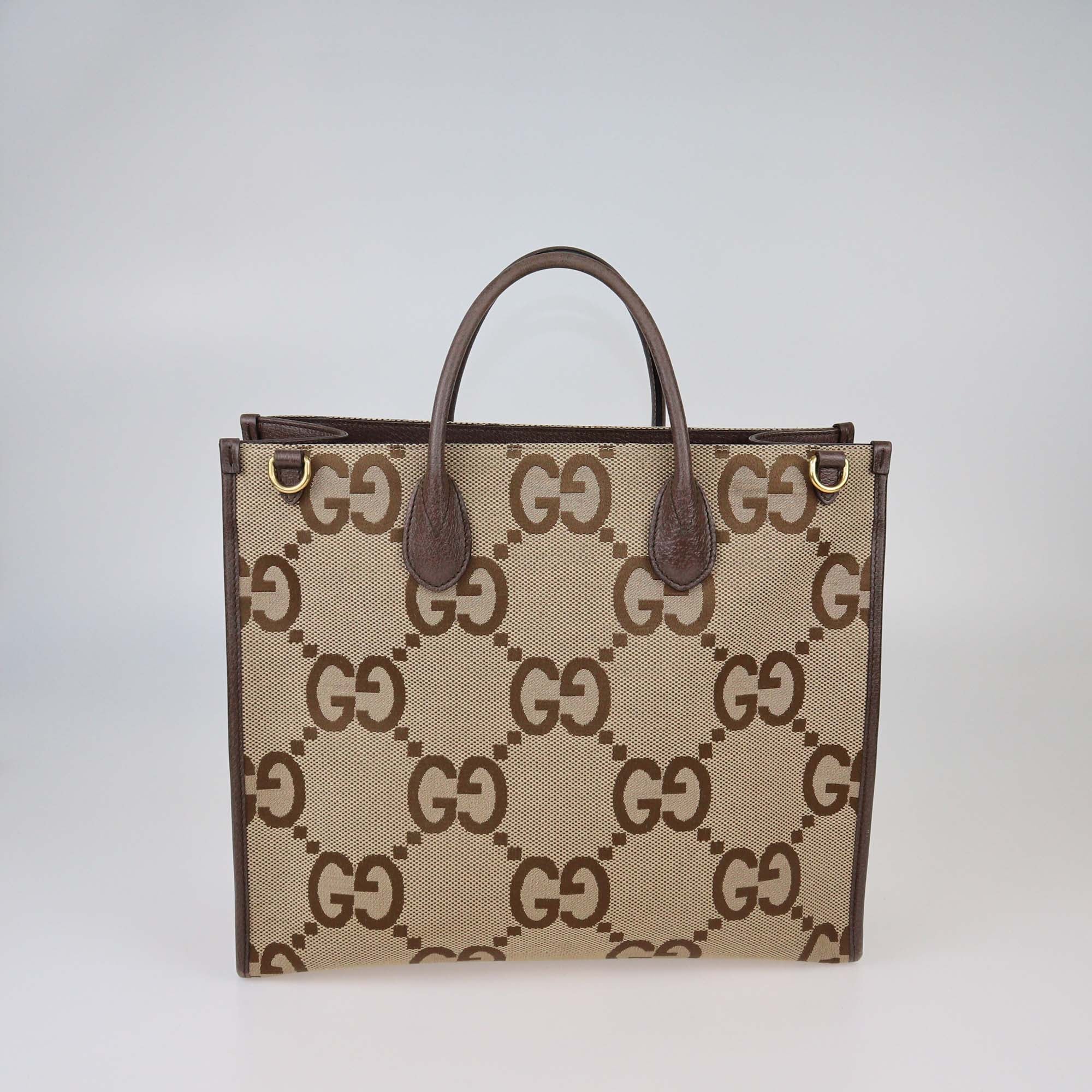 Gucci Beige/Ebony Jumbo GG Canvas and Leather Web Tote