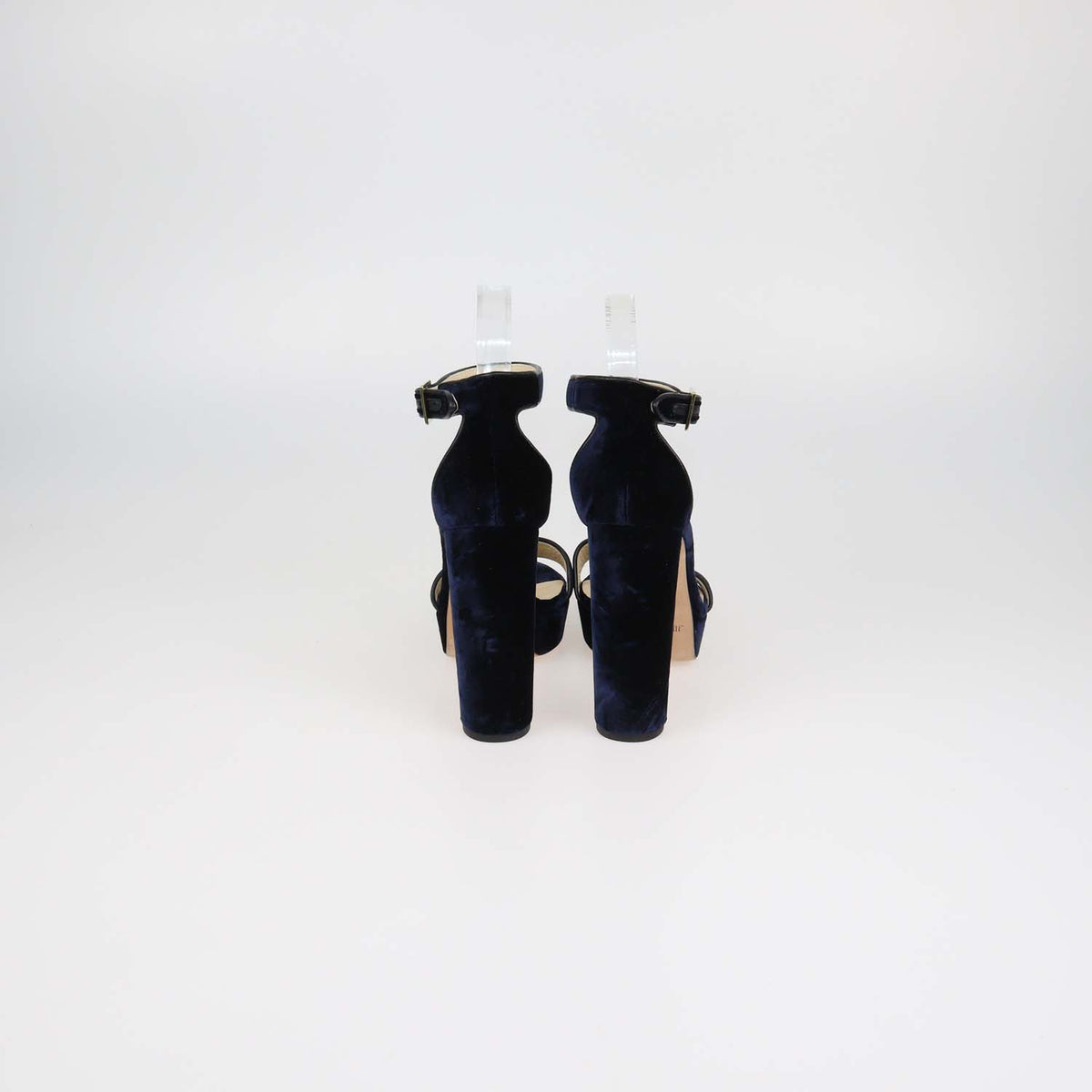 Jimmy Choo Navy Blue Velvet and Leather Ankle Strap Platform Sandals