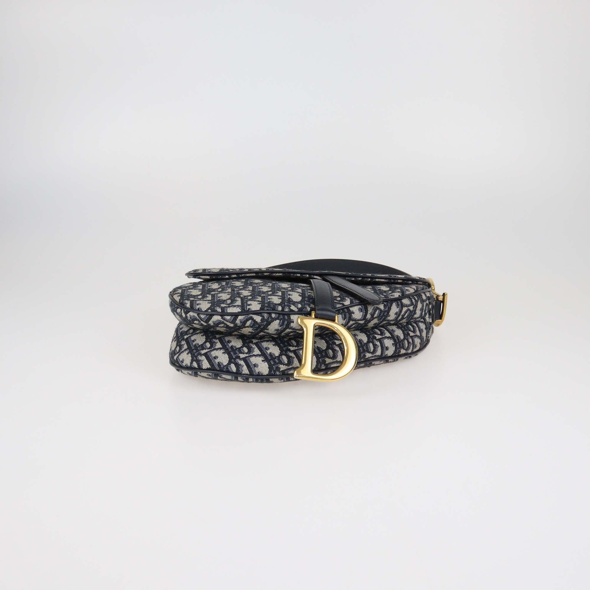 Christian Dior Navy Blue Canvas Oblique Saddle Shoulder Bag