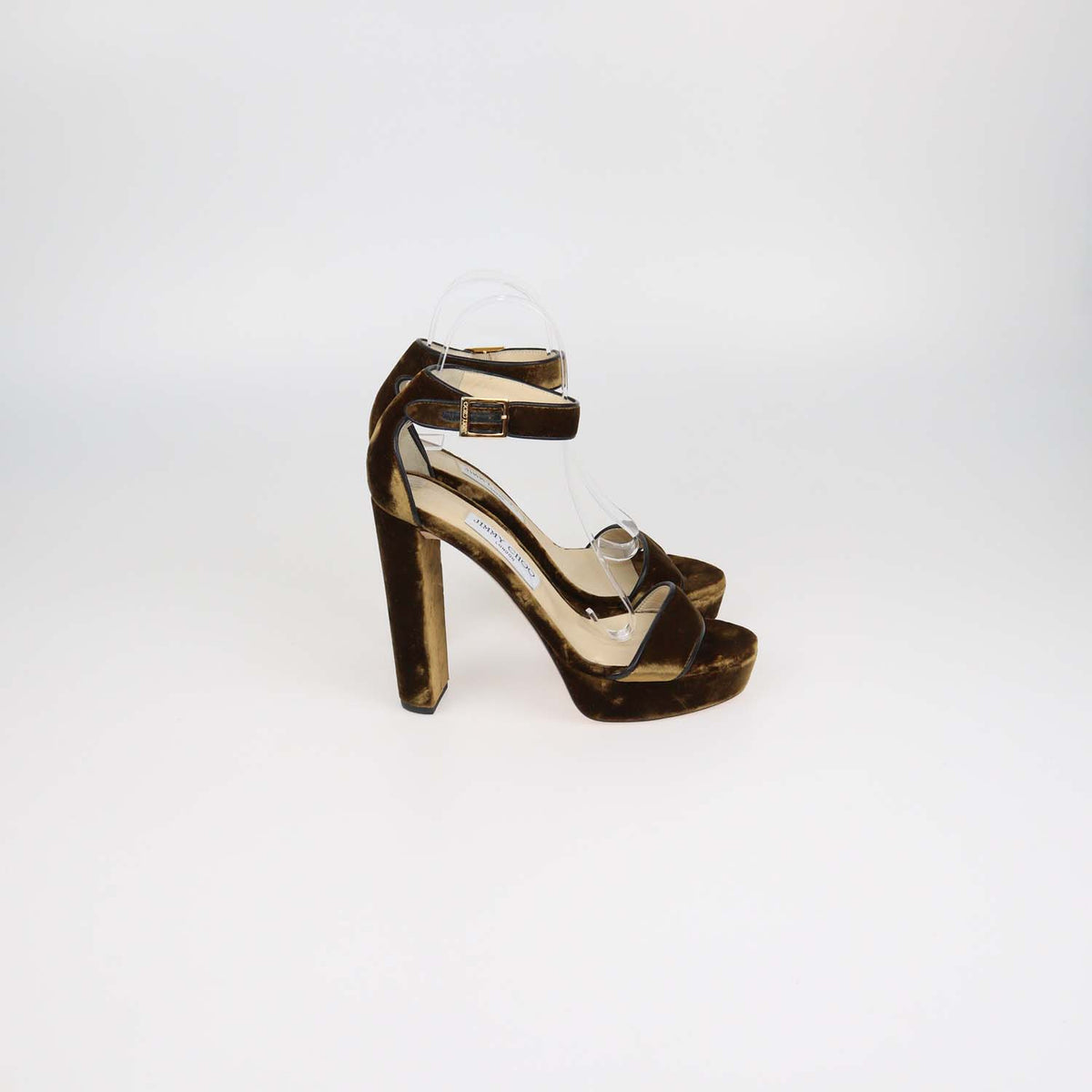 Jimmy Choo Brown Velvet and Leather Ankle Strap Platform Sandals