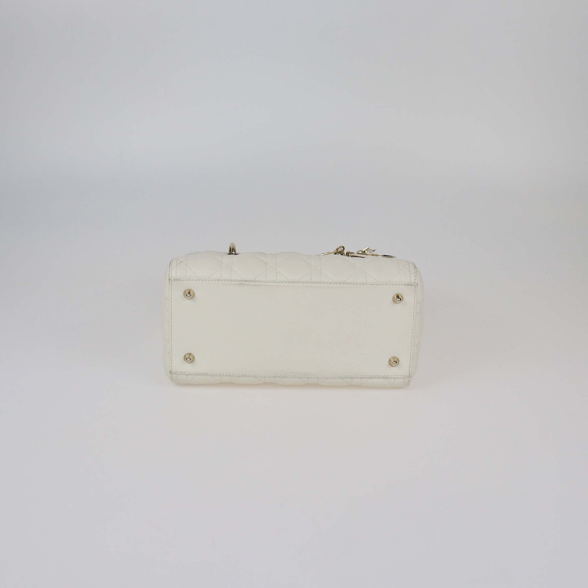 Christian Dior Off White Cannage Leather Medium Lady Dior Tote
