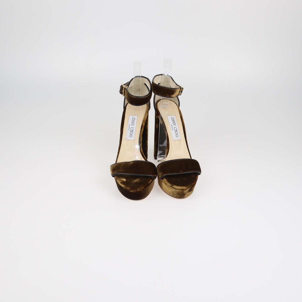 Jimmy Choo Brown Velvet and Leather Ankle Strap Platform Sandals