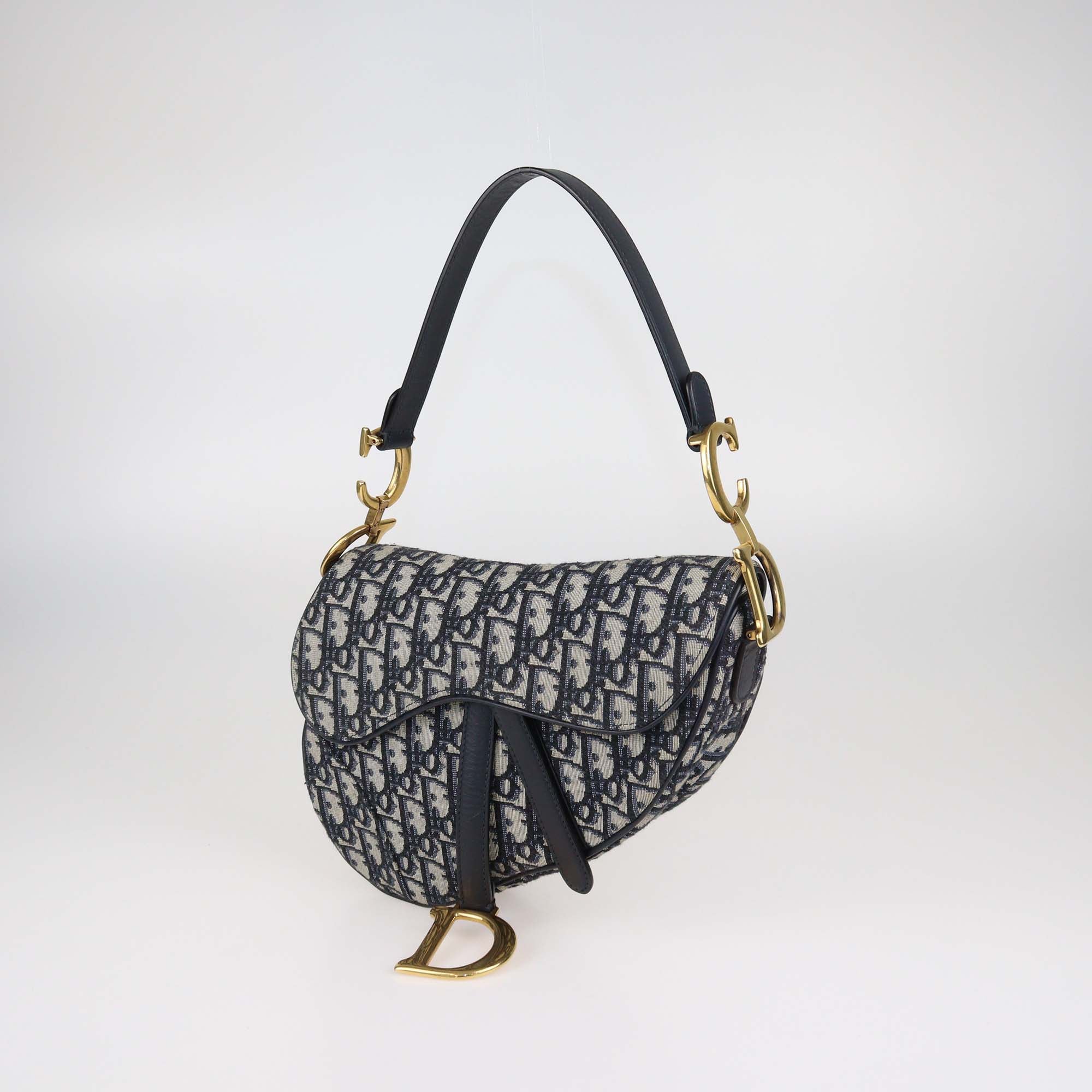 Christian Dior Navy Blue Canvas Oblique Saddle Shoulder Bag