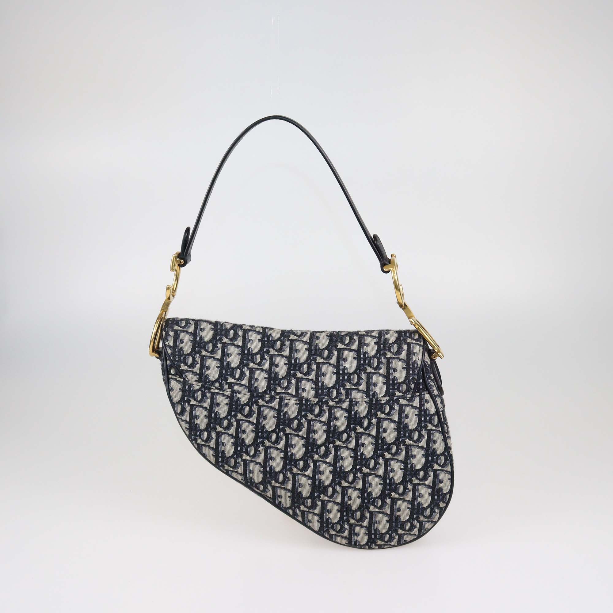 Christian Dior Navy Blue Canvas Oblique Saddle Shoulder Bag