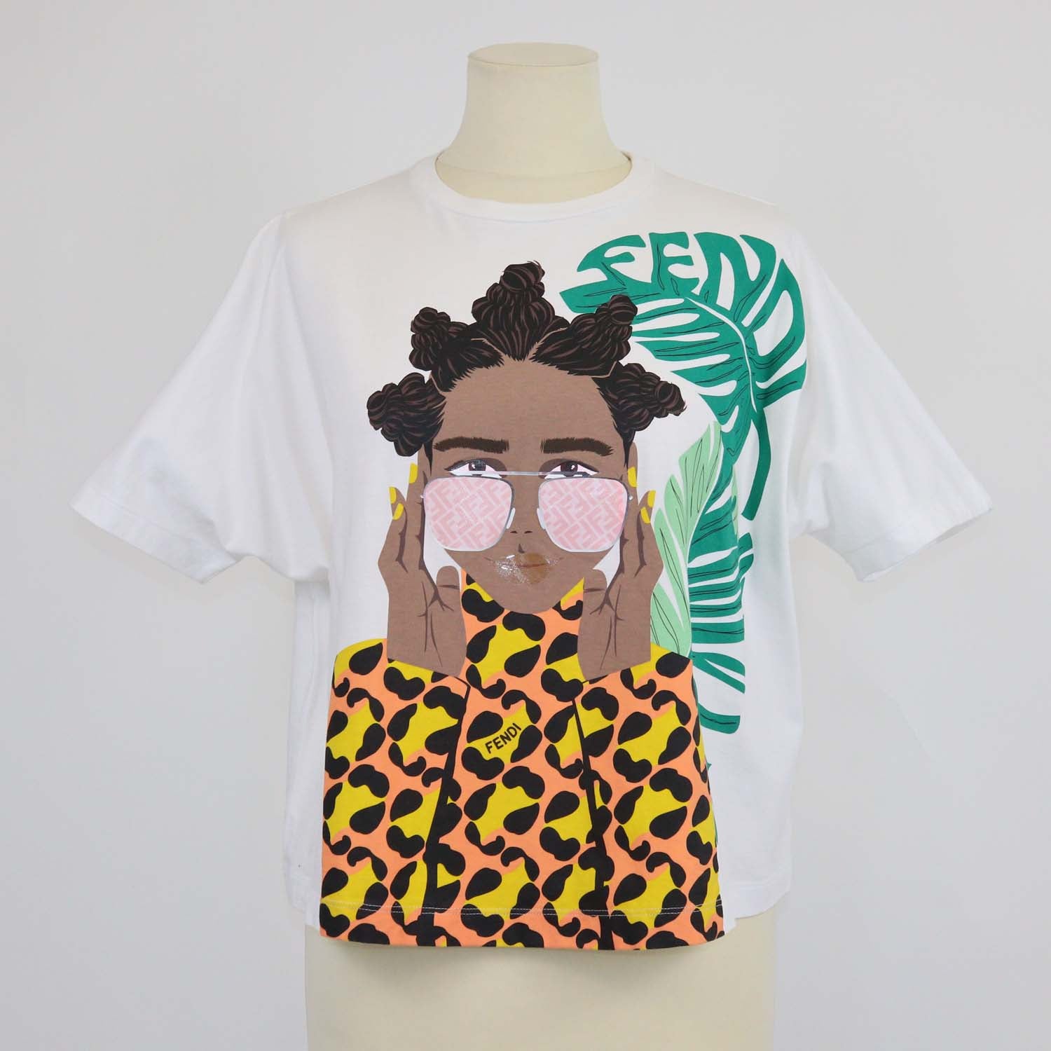Fendi kids White Cotton Girl Print T-Shirt
