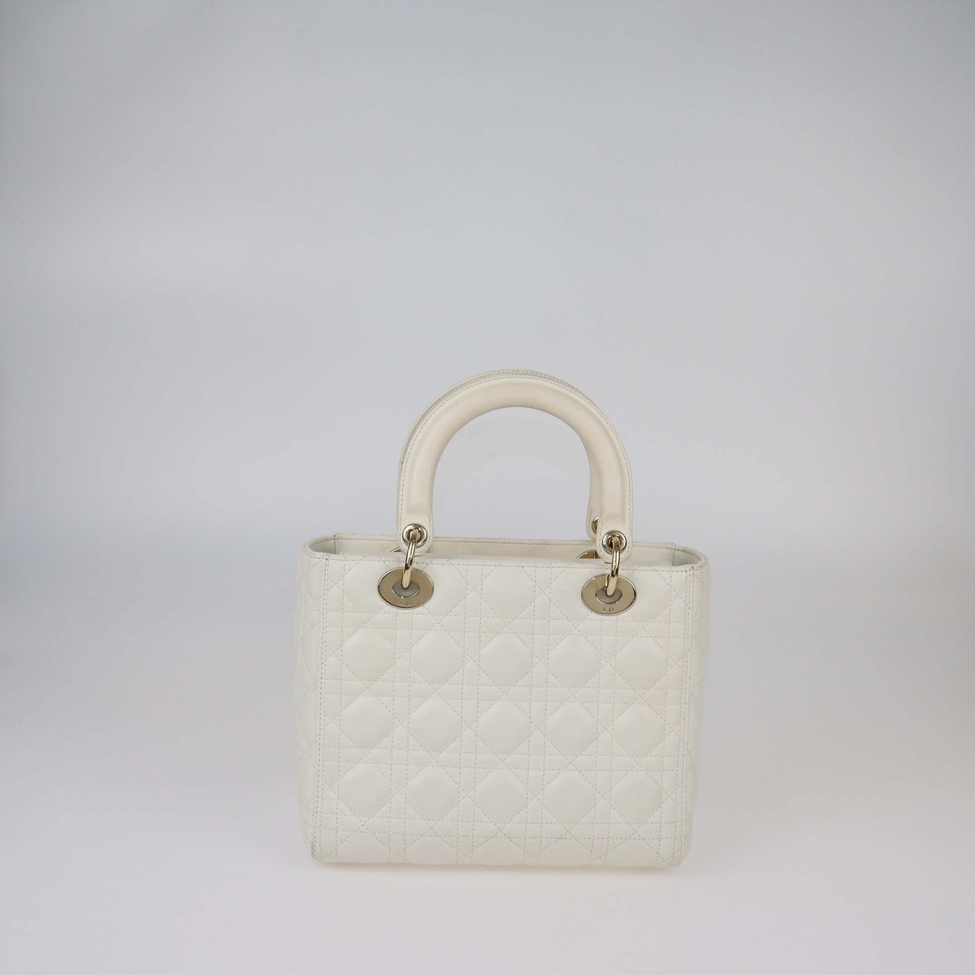 Christian Dior Off White Cannage Leather Medium Lady Dior Tote