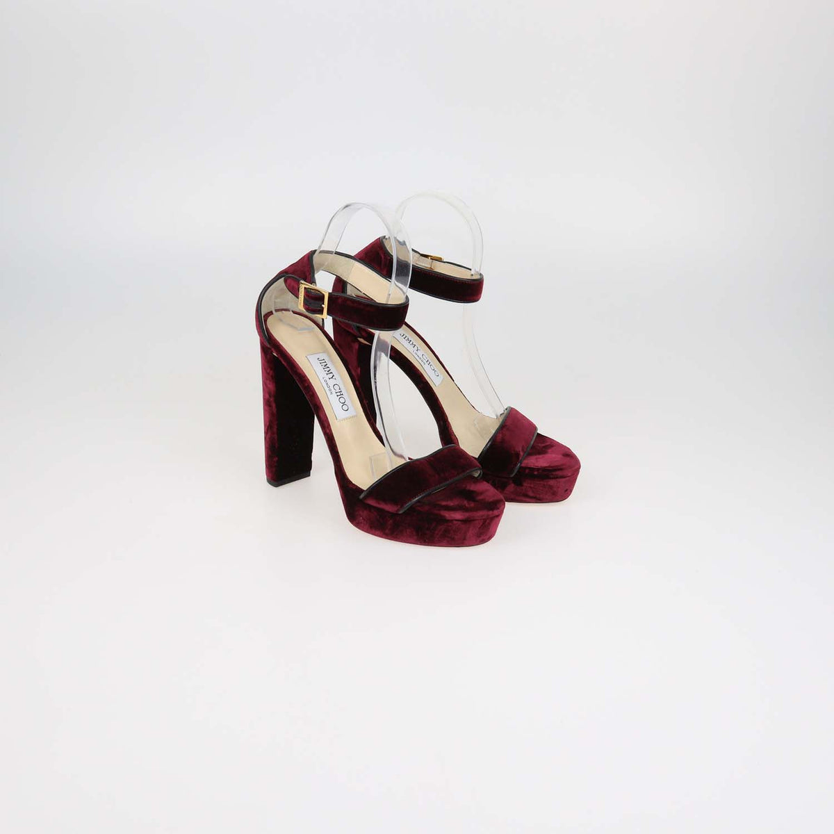 Jimmy Choo Burgundy Velvet and Leather Ankle Strap Platform Sandals