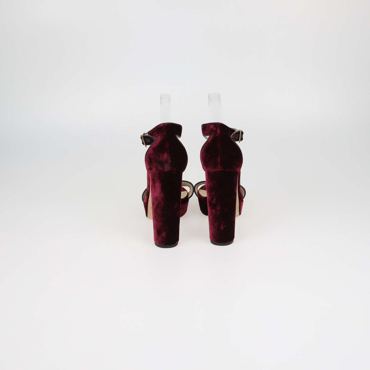 Jimmy Choo Burgundy Velvet and Leather Ankle Strap Platform Sandals