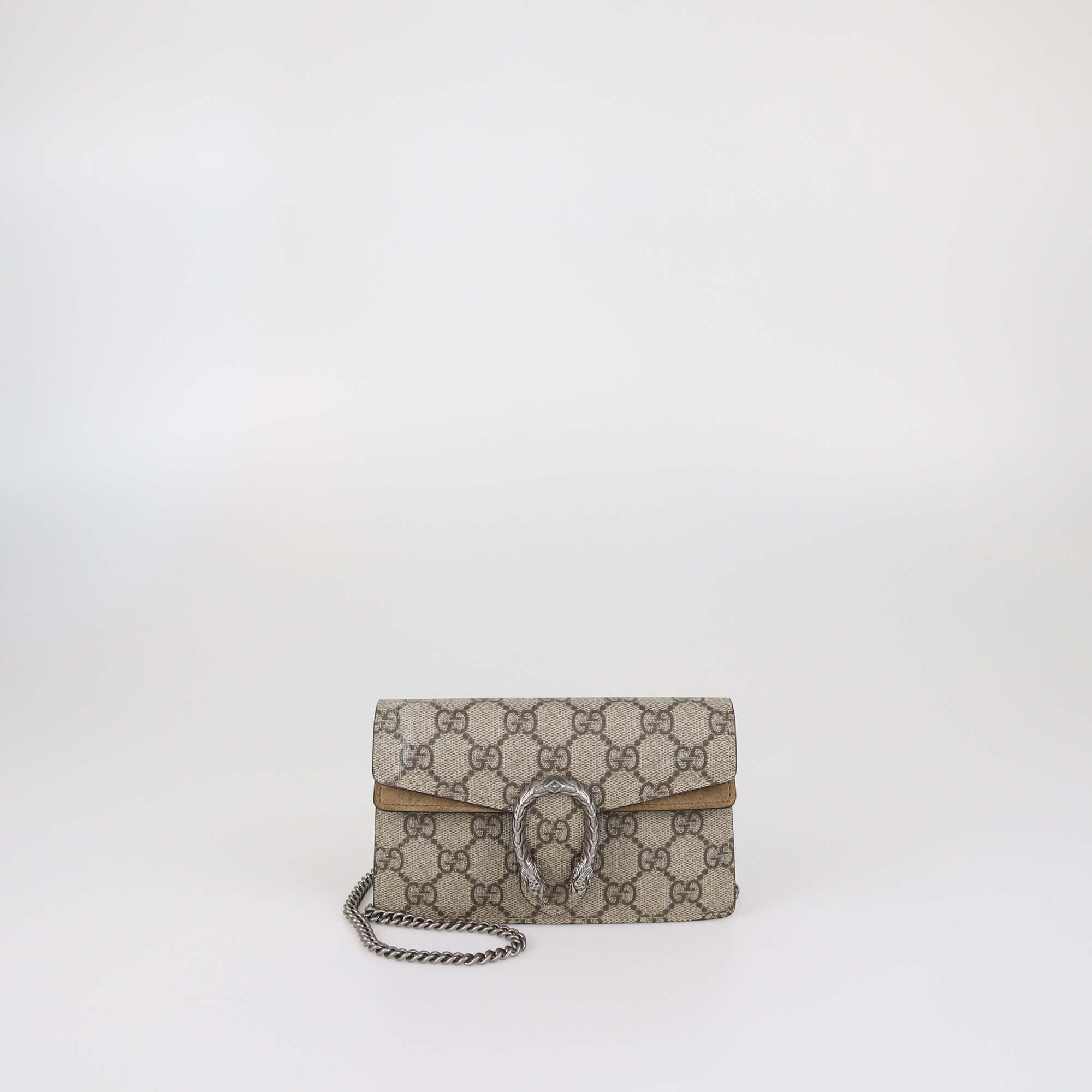 Gucci Beige GG Supreme Canvas and Suede Super Mini Dionysus Shoulder Bag