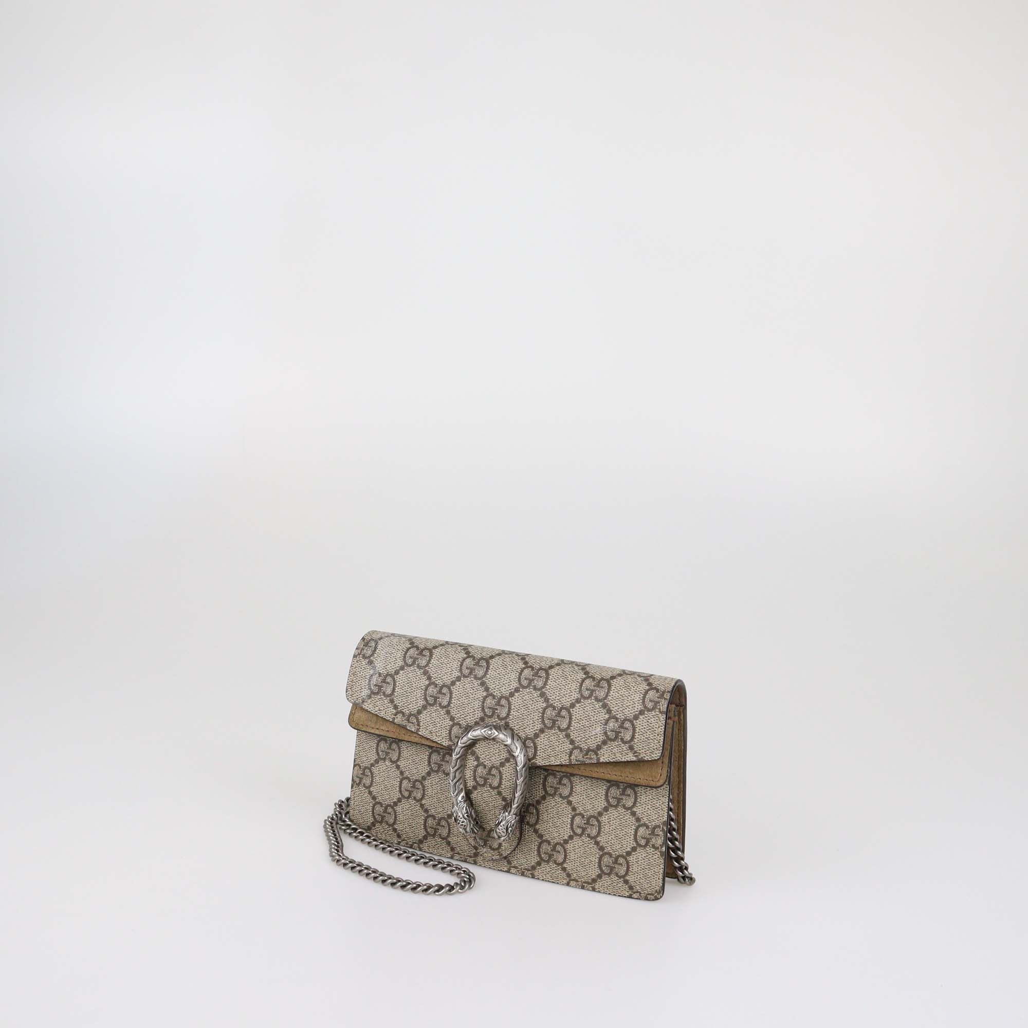 Gucci Beige GG Supreme Canvas and Suede Super Mini Dionysus Shoulder Bag