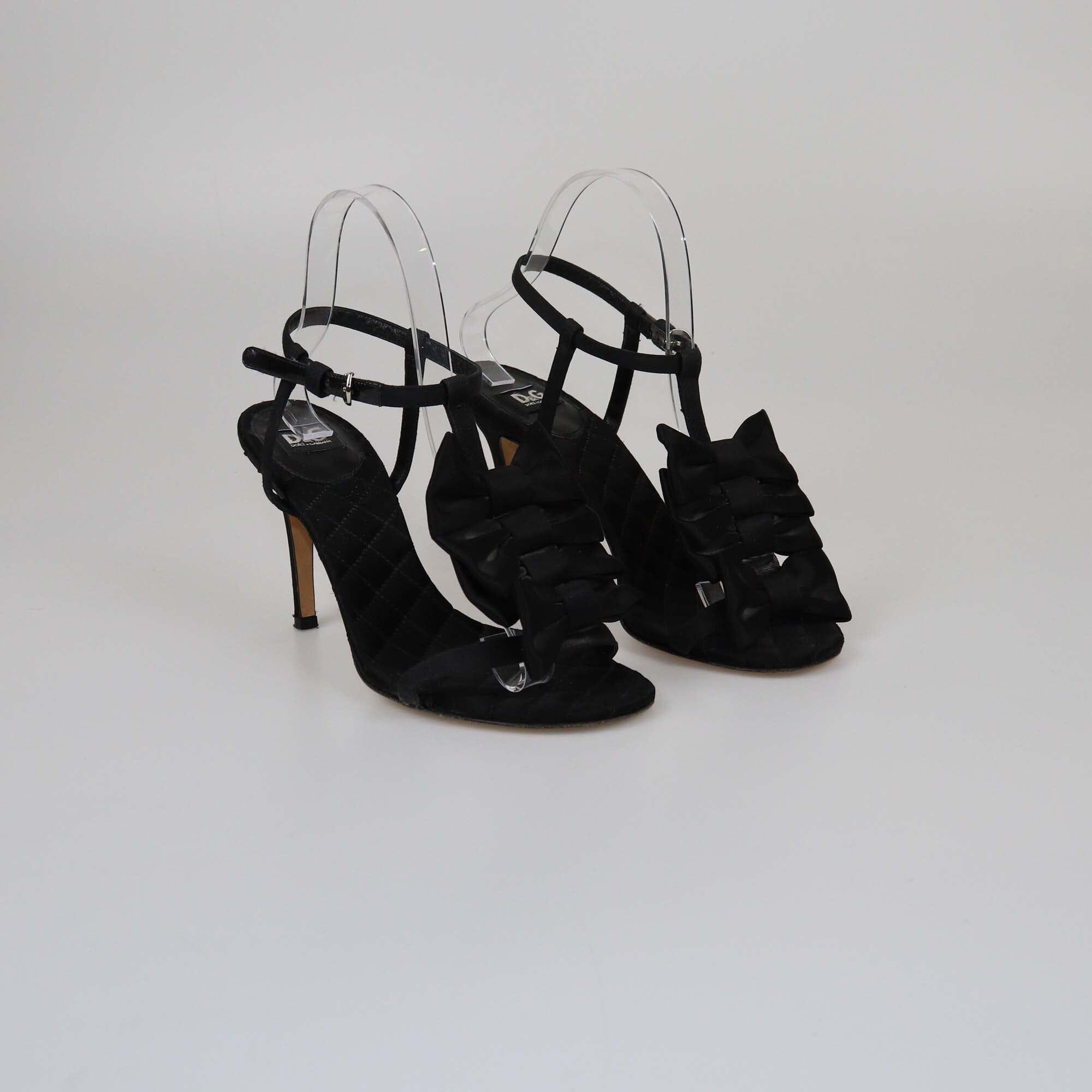 D&G Black Bow Detailed Ankle Strap Sandals Womens D&G