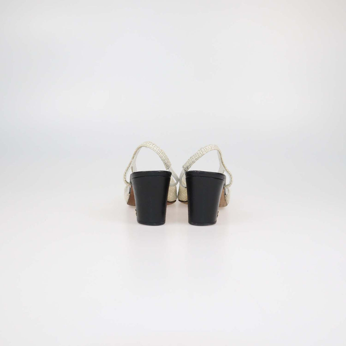 Chanel White,Black Tweed and Leather Cap Toe Slingback Pumps
