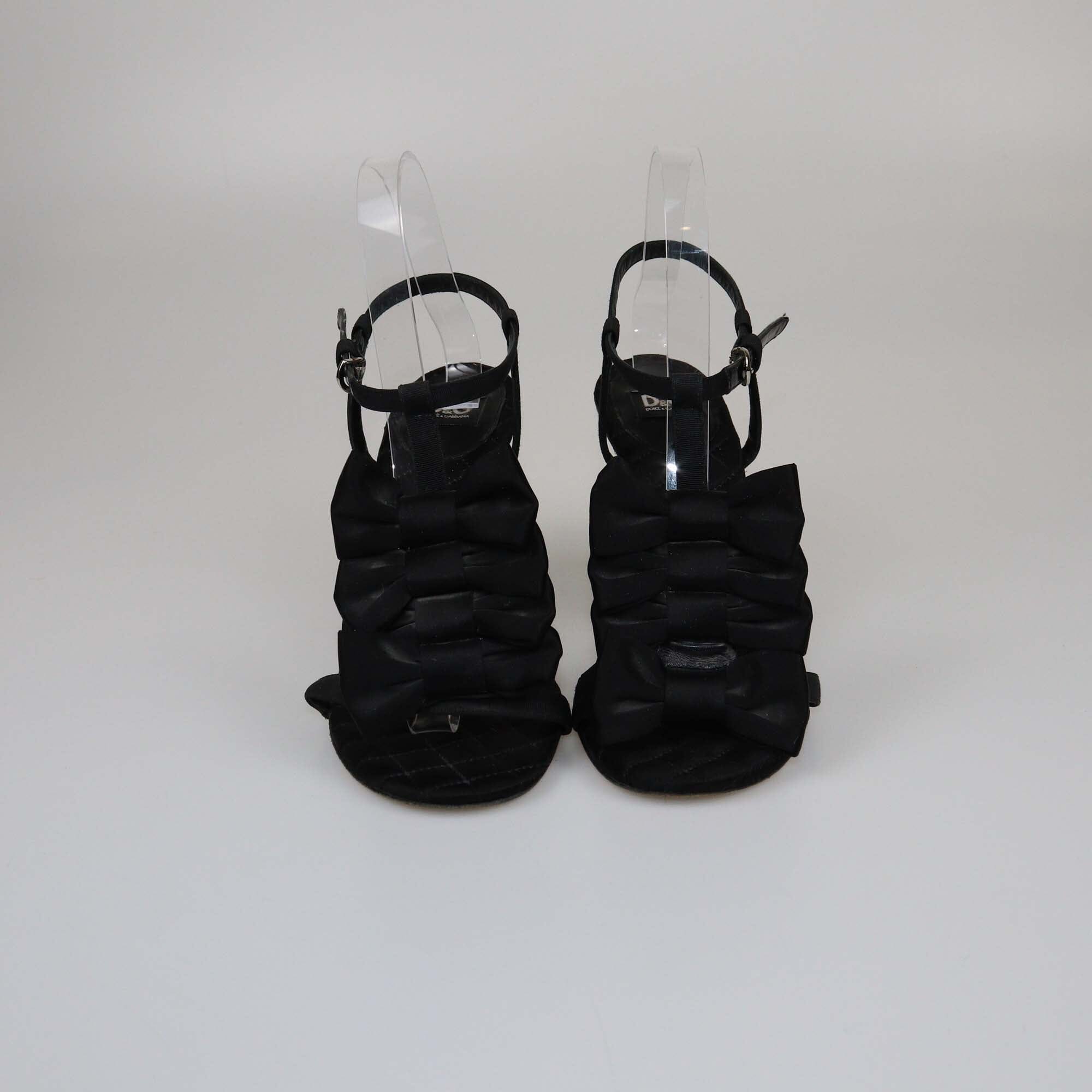 D&G Black Bow Detailed Ankle Strap Sandals Womens D&G