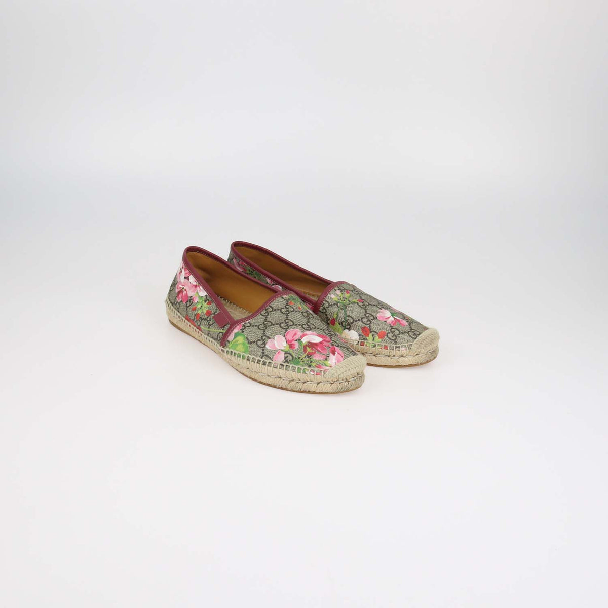 Gucci Pink,Beige GG Canvas Blooms Espadrilles Flats
