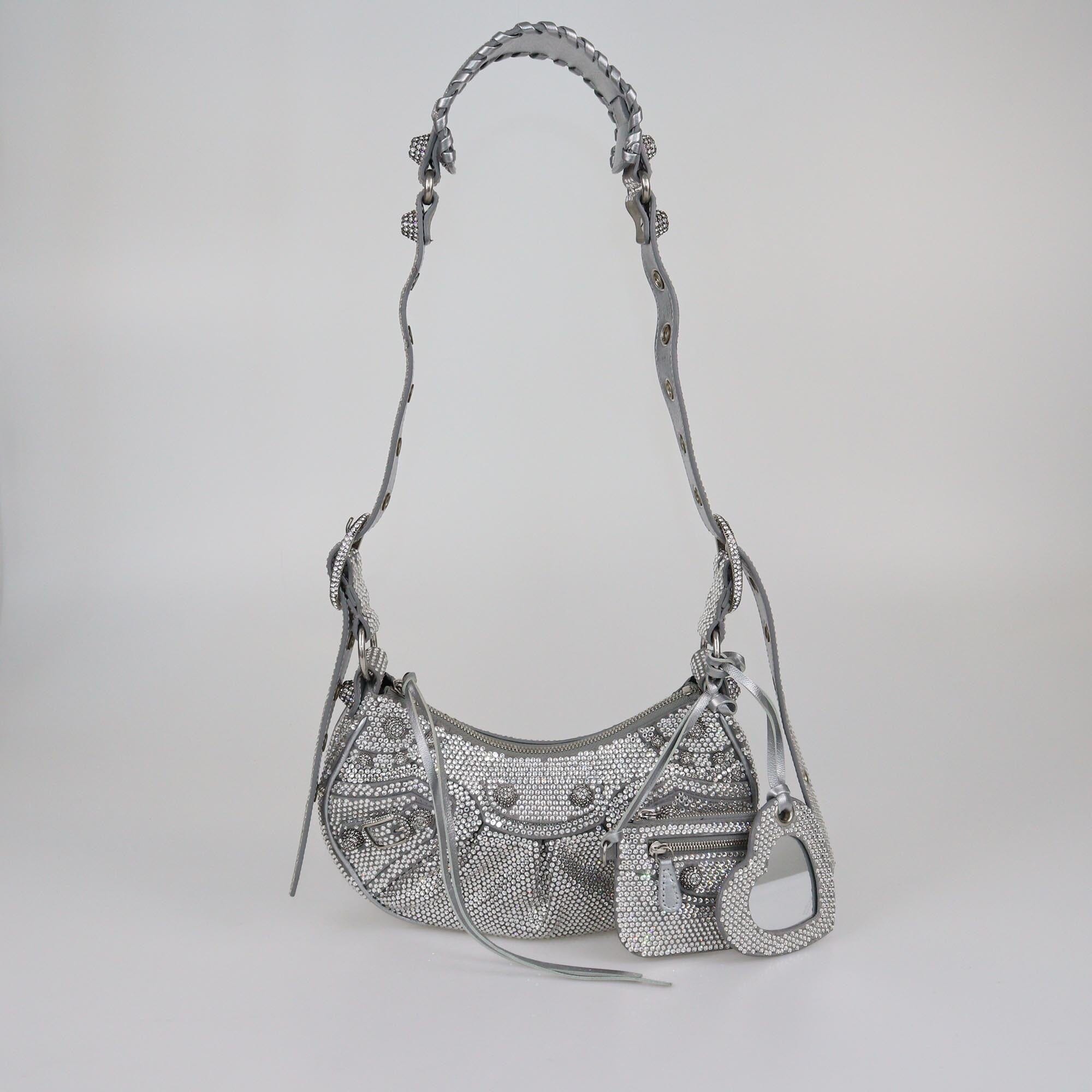 Balenciaga Grey/Silver Crystal Embellished XS Le Cagole Shoulder Bag Womens Balenciaga