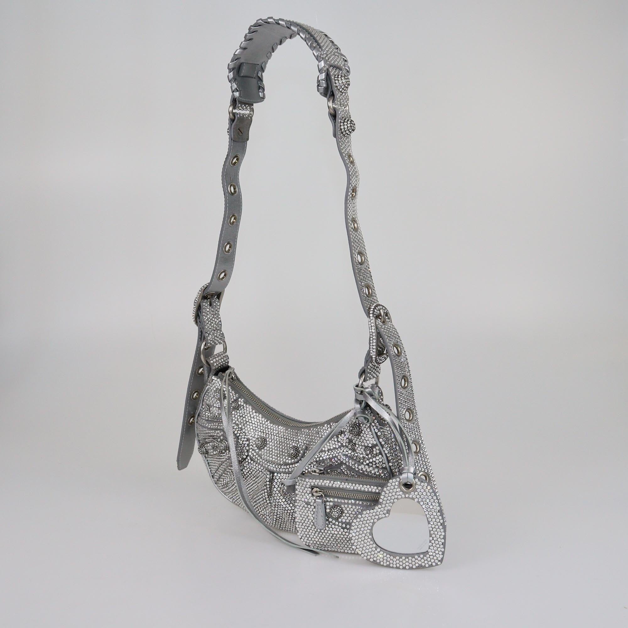 Balenciaga Grey/Silver Crystal Embellished XS Le Cagole Shoulder Bag Womens Balenciaga