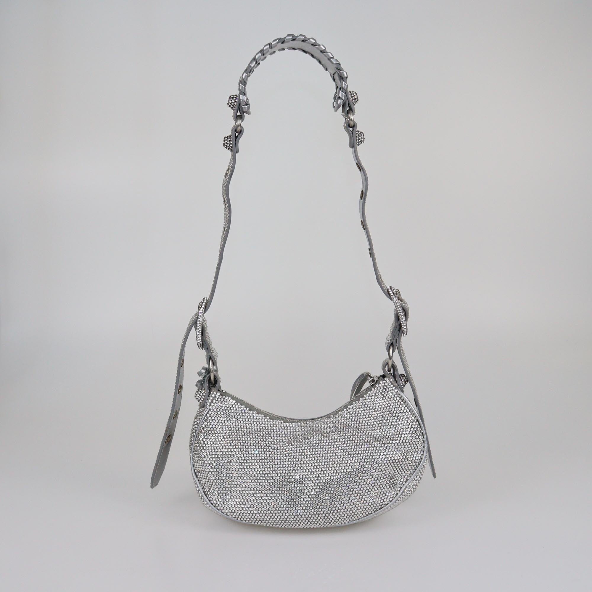 Balenciaga Grey/Silver Crystal Embellished XS Le Cagole Shoulder Bag Womens Balenciaga