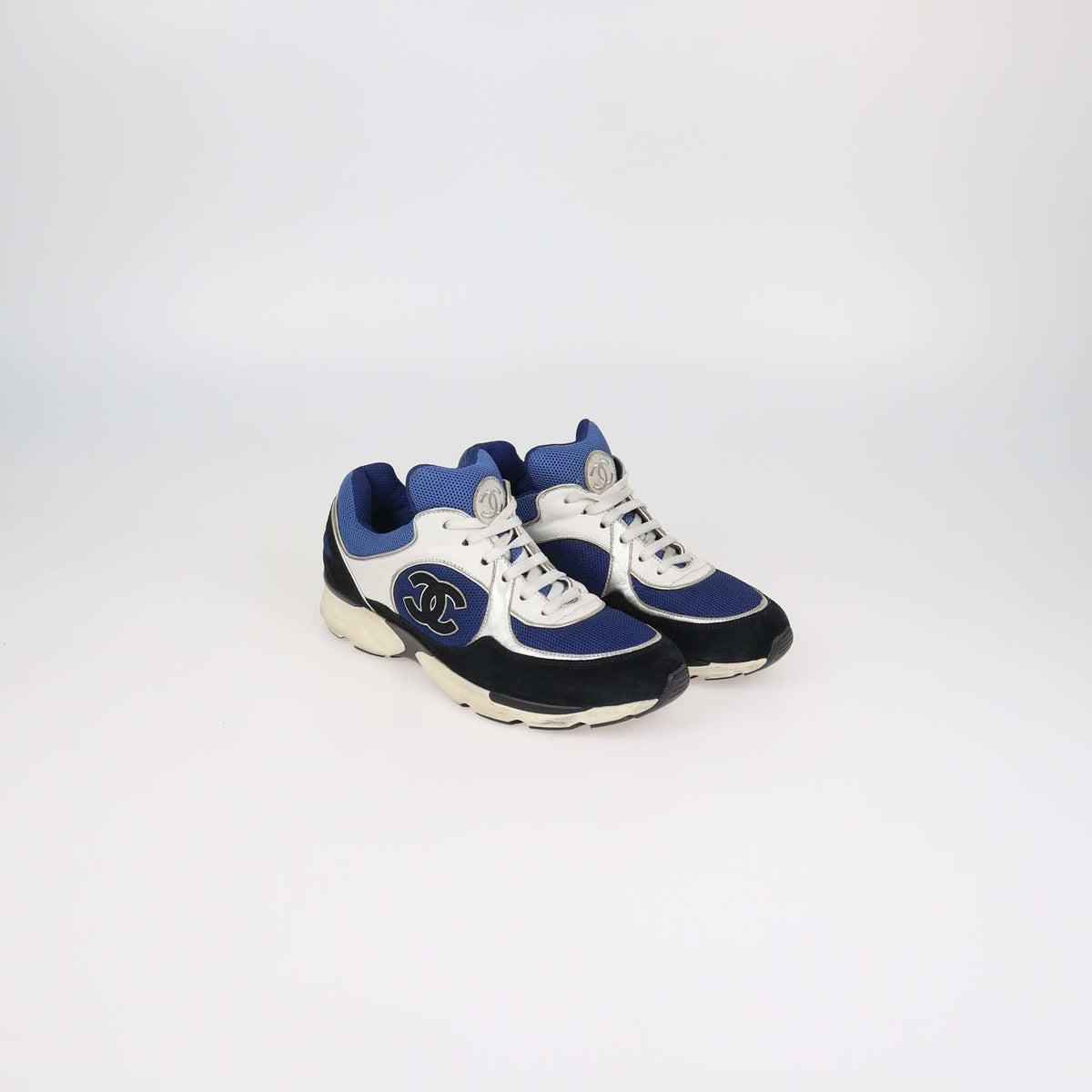 Chanel Multicolor Mesh and Leather CC Logo Lace Up Sneakers
