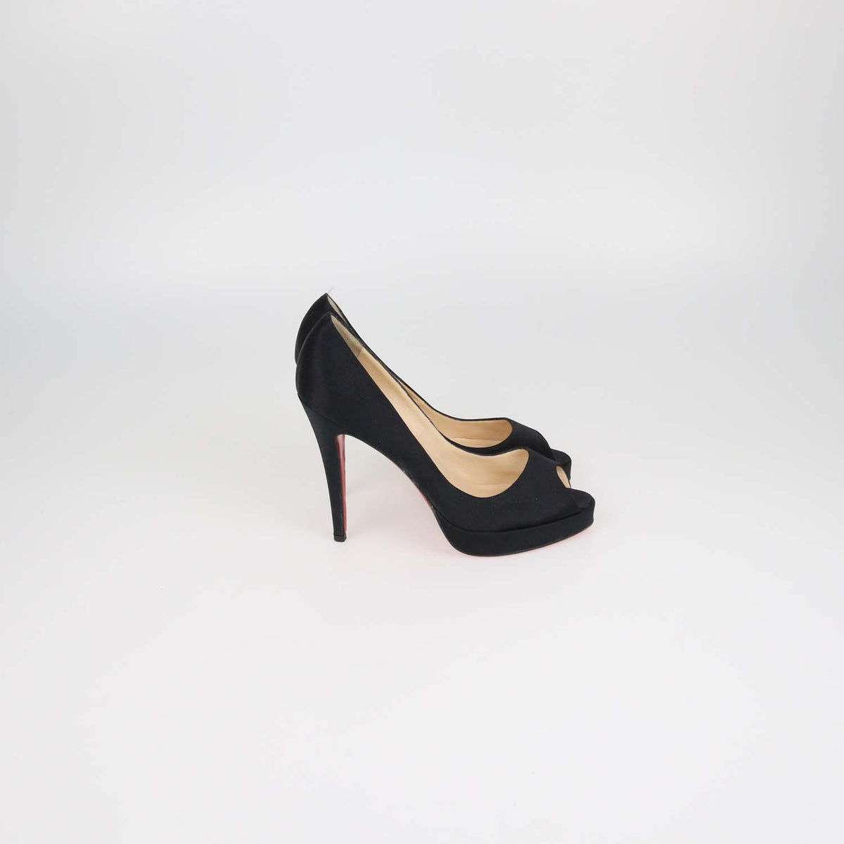 Christian Louboutin Black Satin Very Prive Peep Toe Pumps
