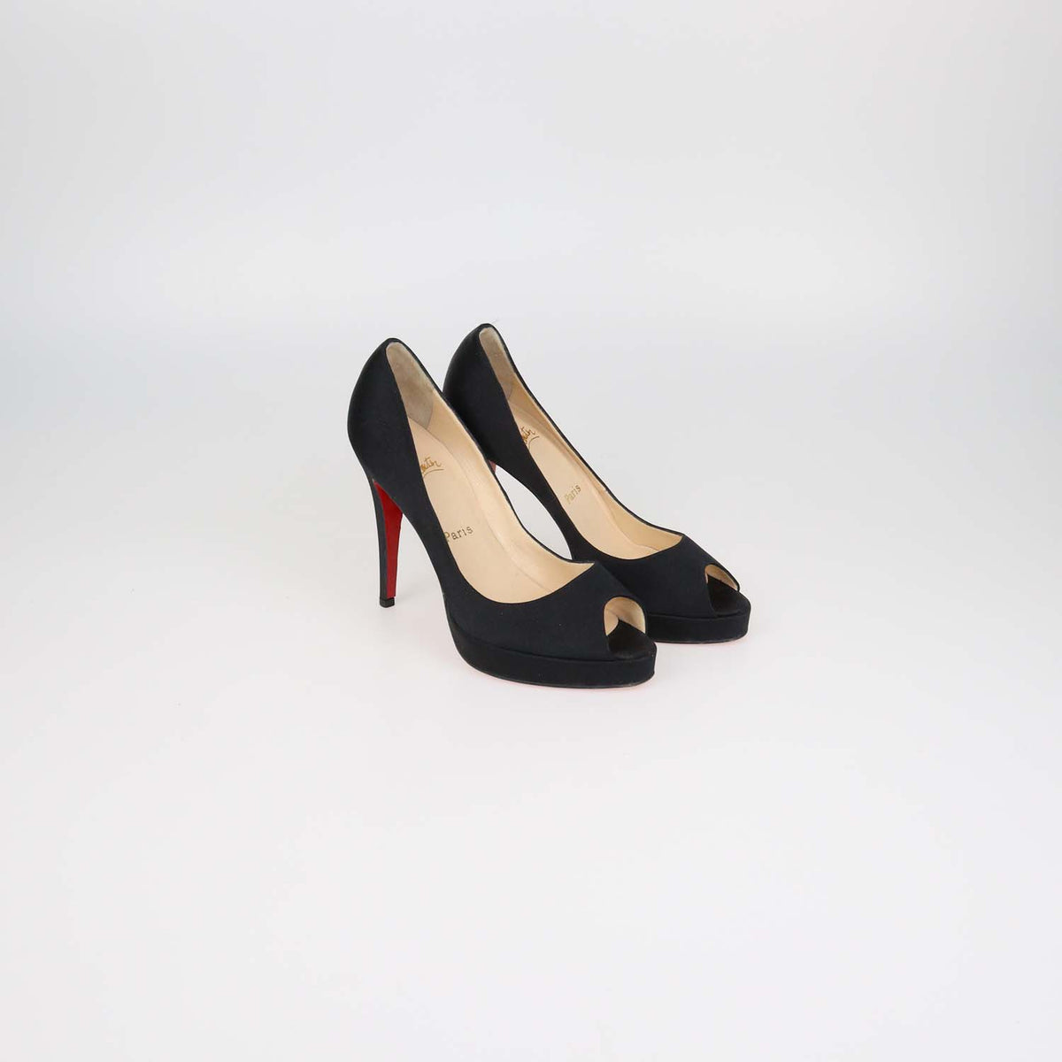 Christian Louboutin Black Satin Very Prive Peep Toe Pumps