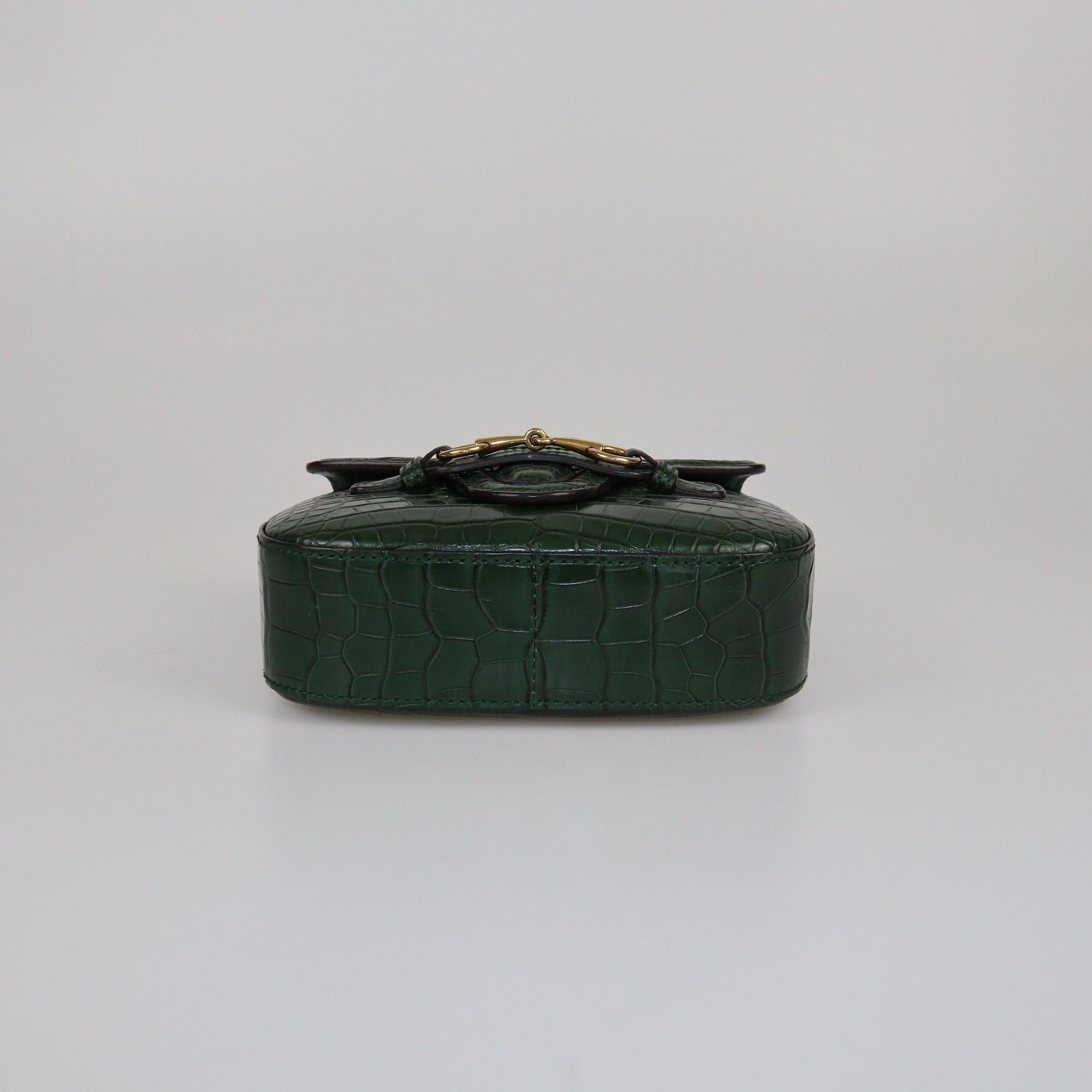 Gucci Green Croc Small Limited Edition GCC 1/1 Lady Web Shoulder Bag Womens Gucci