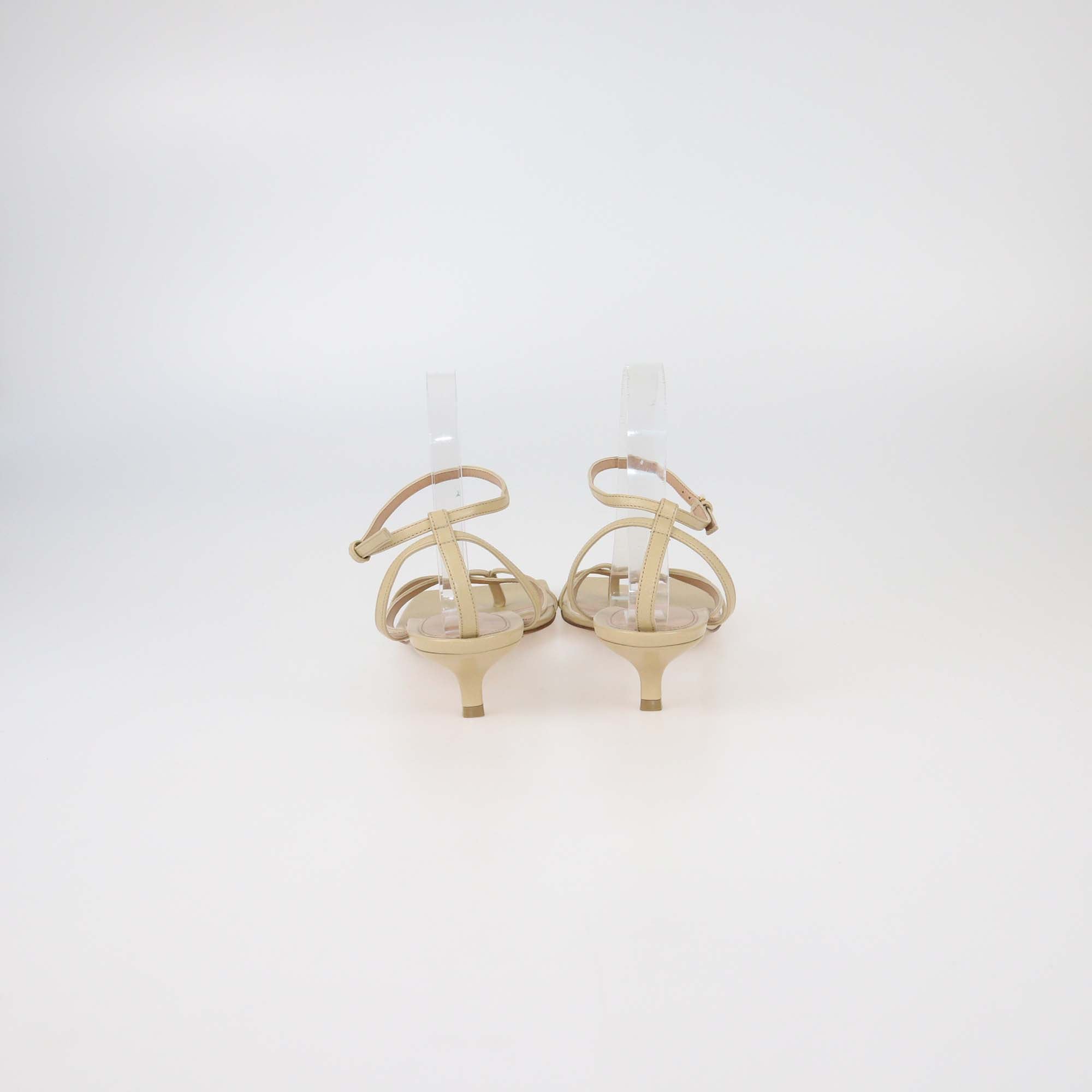 Bottega Veneta Beige Leather Stretch Ankle Strap Mid Heel Sandals