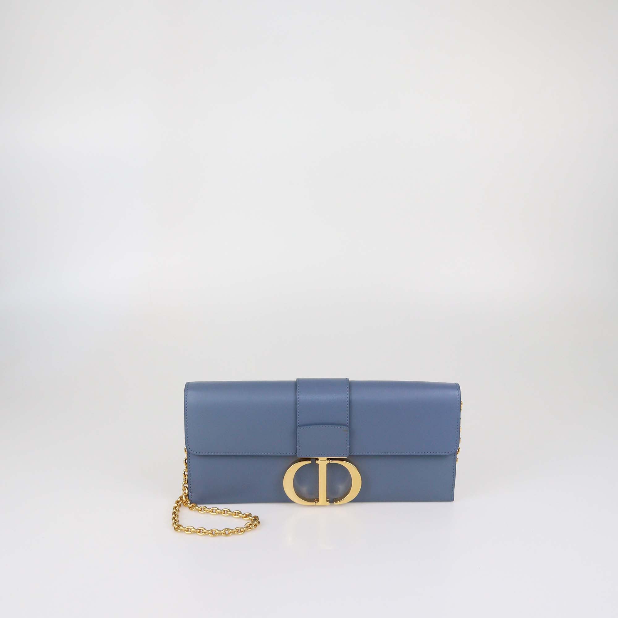 Christian Dior Stone Blue Leather 30 Montaigne Chain Clutch