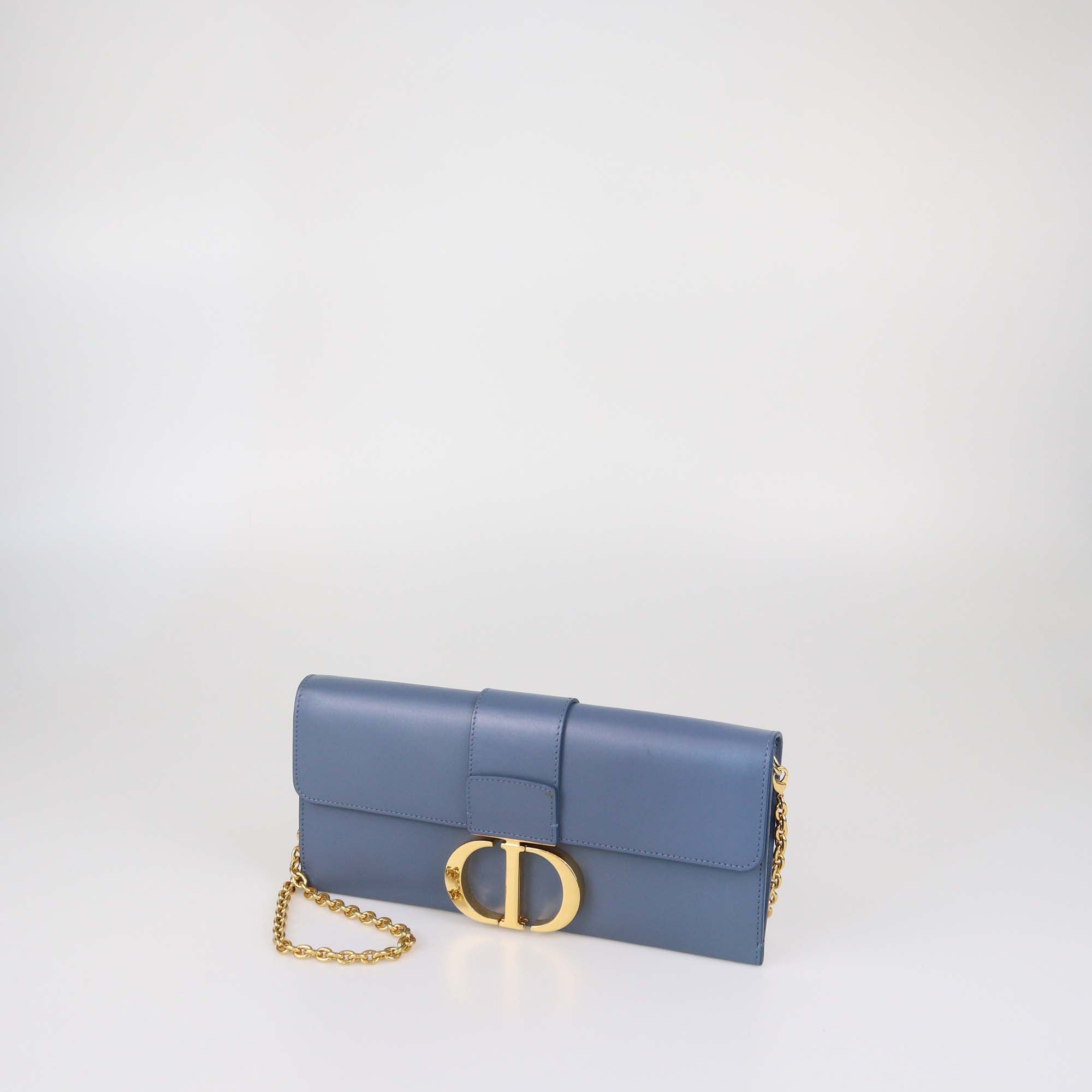 Christian Dior Stone Blue Leather 30 Montaigne Chain Clutch