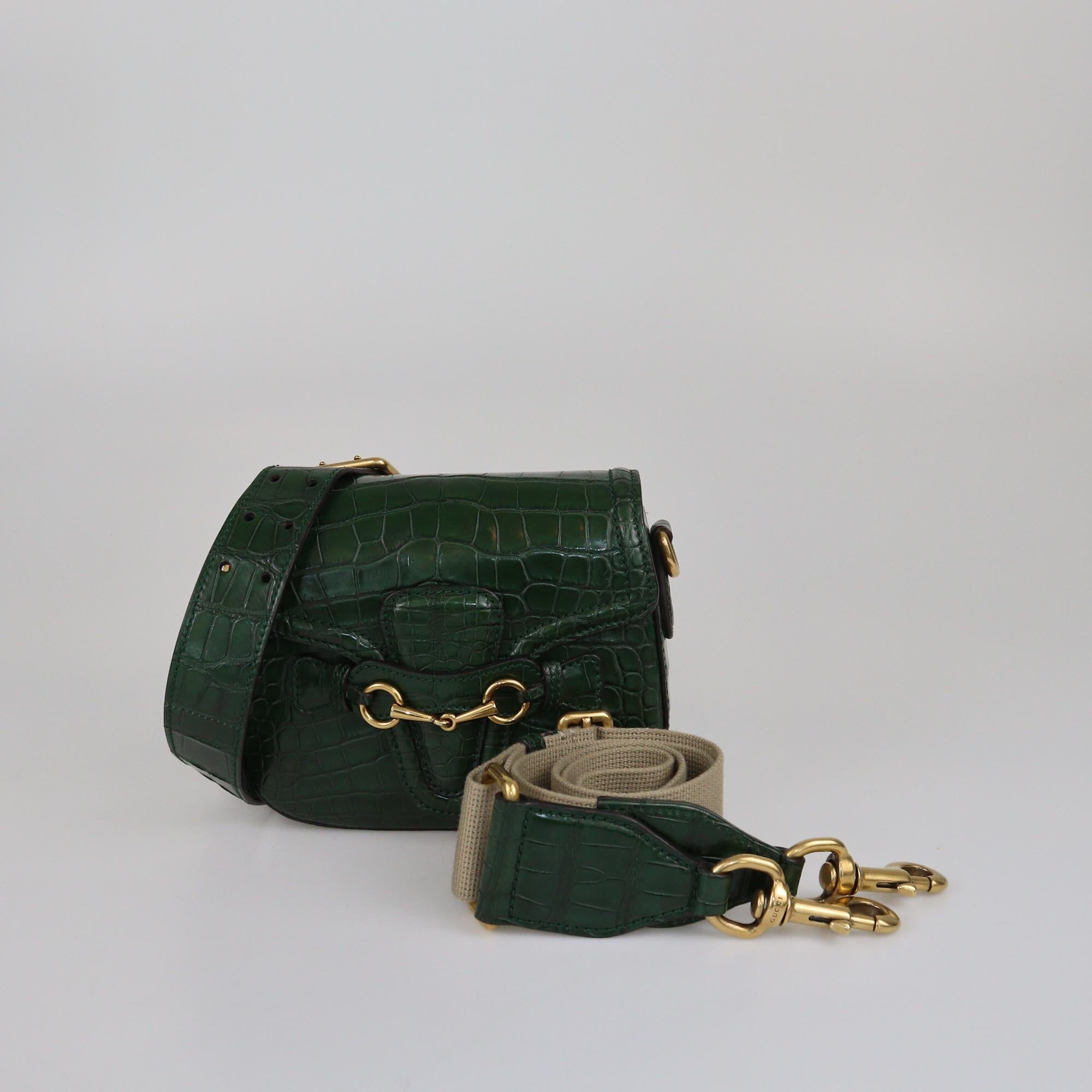 Gucci Green Croc Small Limited Edition GCC 1/1 Lady Web Shoulder Bag Womens Gucci