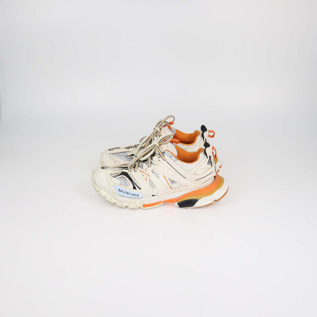 Balenciaga White,Orange Faux Leather and Mesh Track Low Top Sneakers