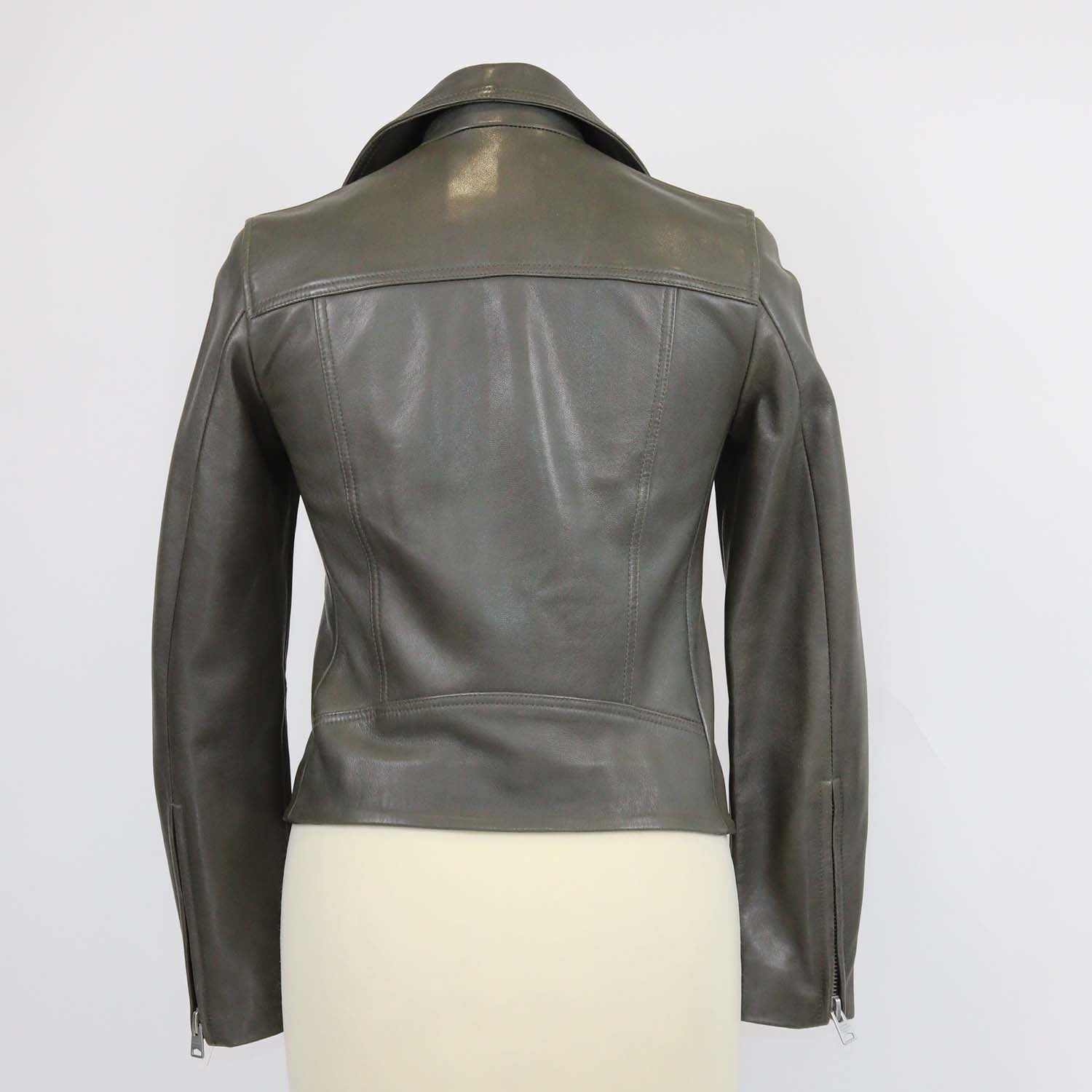 All Saints Army Green Leather Dalby Biker Jacket
