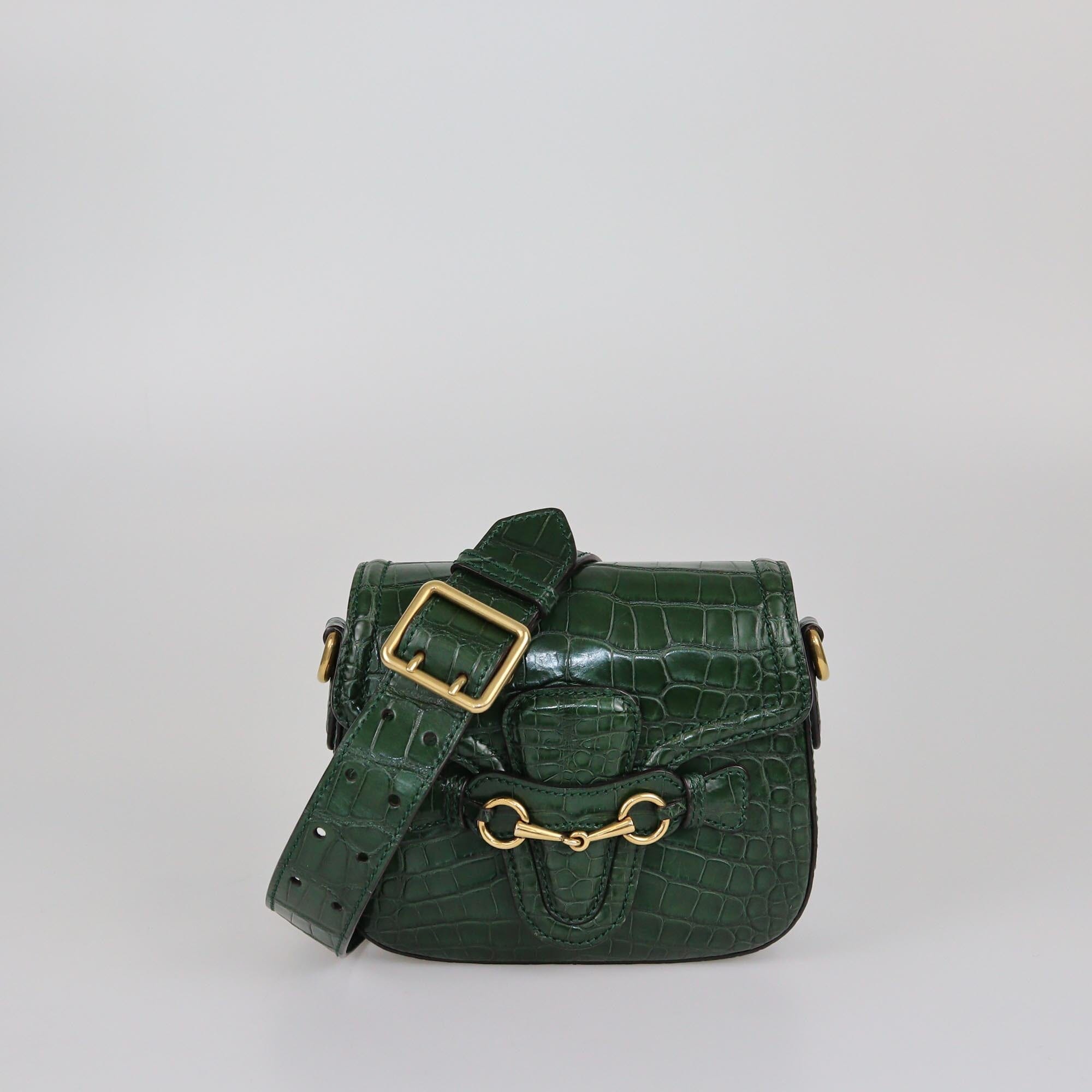 Gucci Green Croc Small Limited Edition GCC 1/1 Lady Web Shoulder Bag Womens Gucci