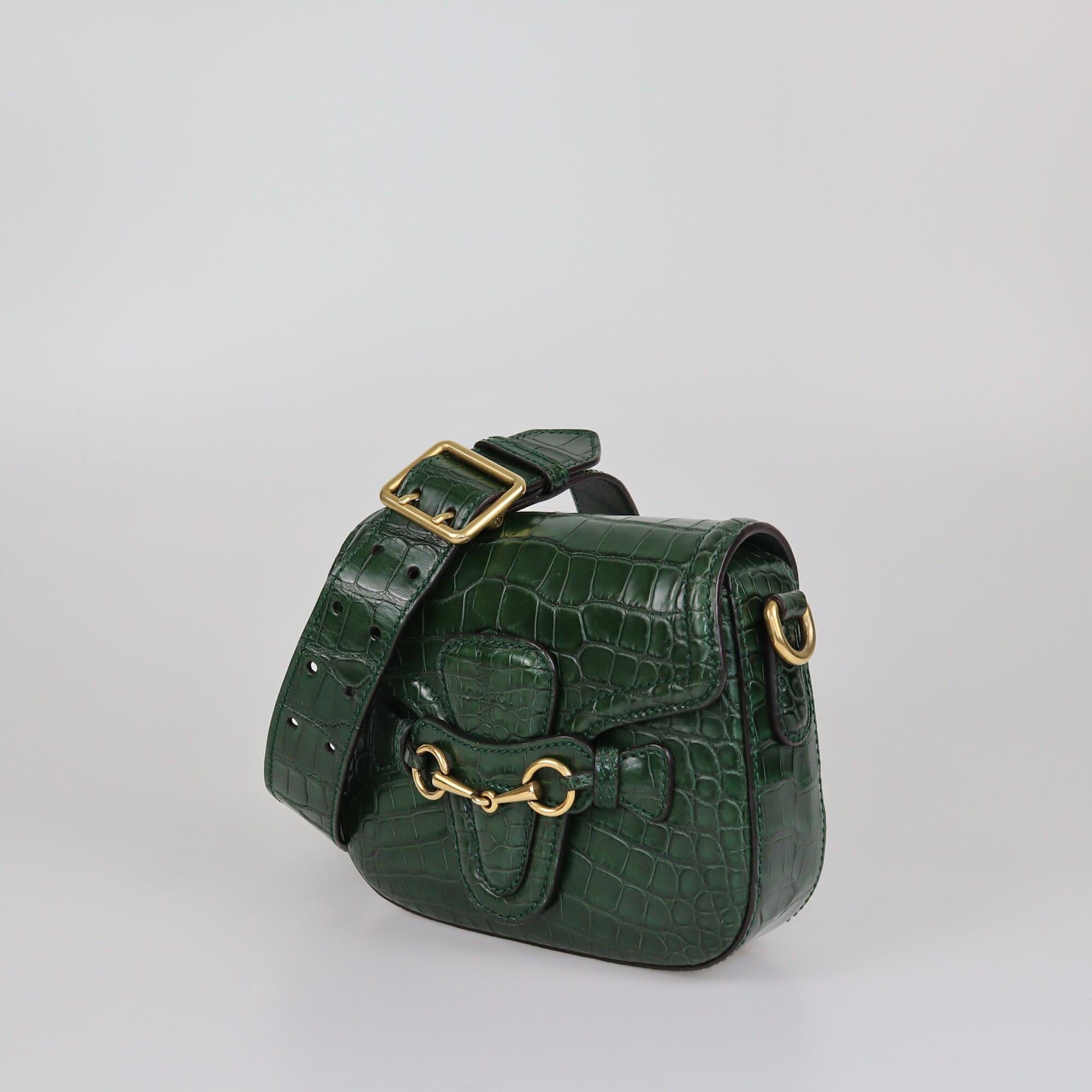 Gucci Green Croc Small Limited Edition GCC 1/1 Lady Web Shoulder Bag Womens Gucci