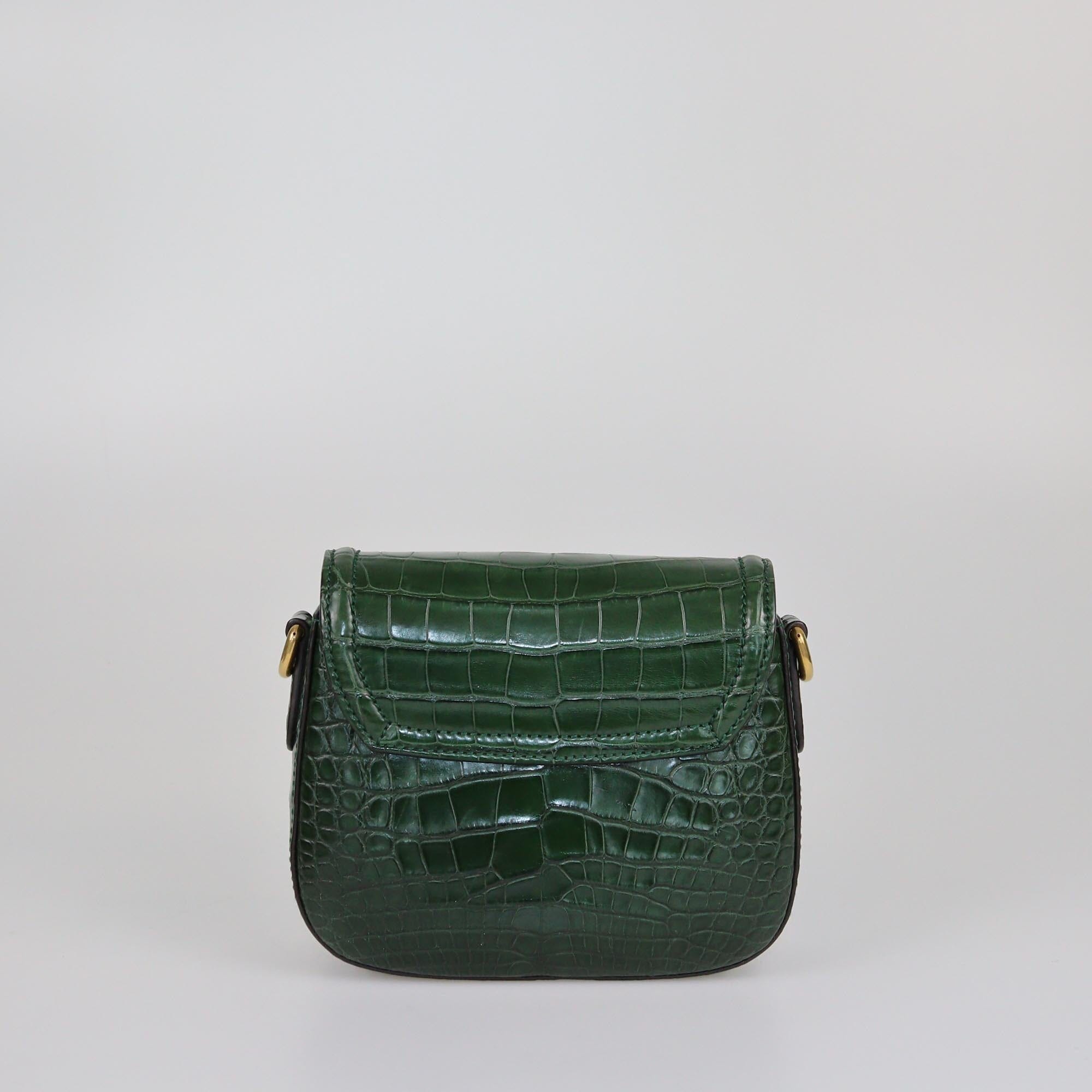 Gucci Green Croc Small Limited Edition GCC 1/1 Lady Web Shoulder Bag Womens Gucci