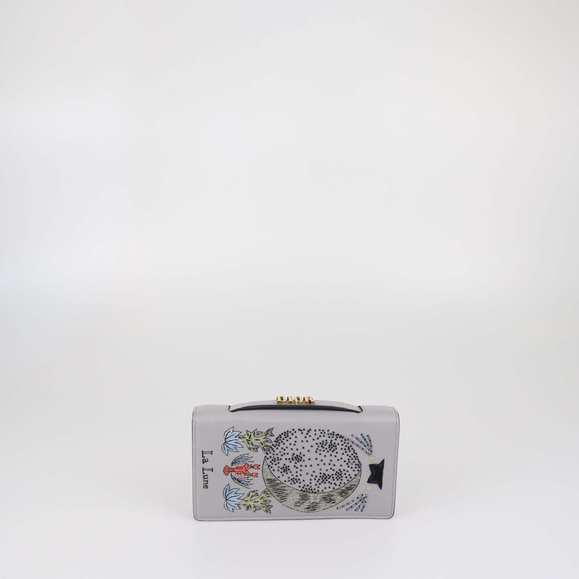 Christian Dior Grey Leather La Lune Tarot Clutch