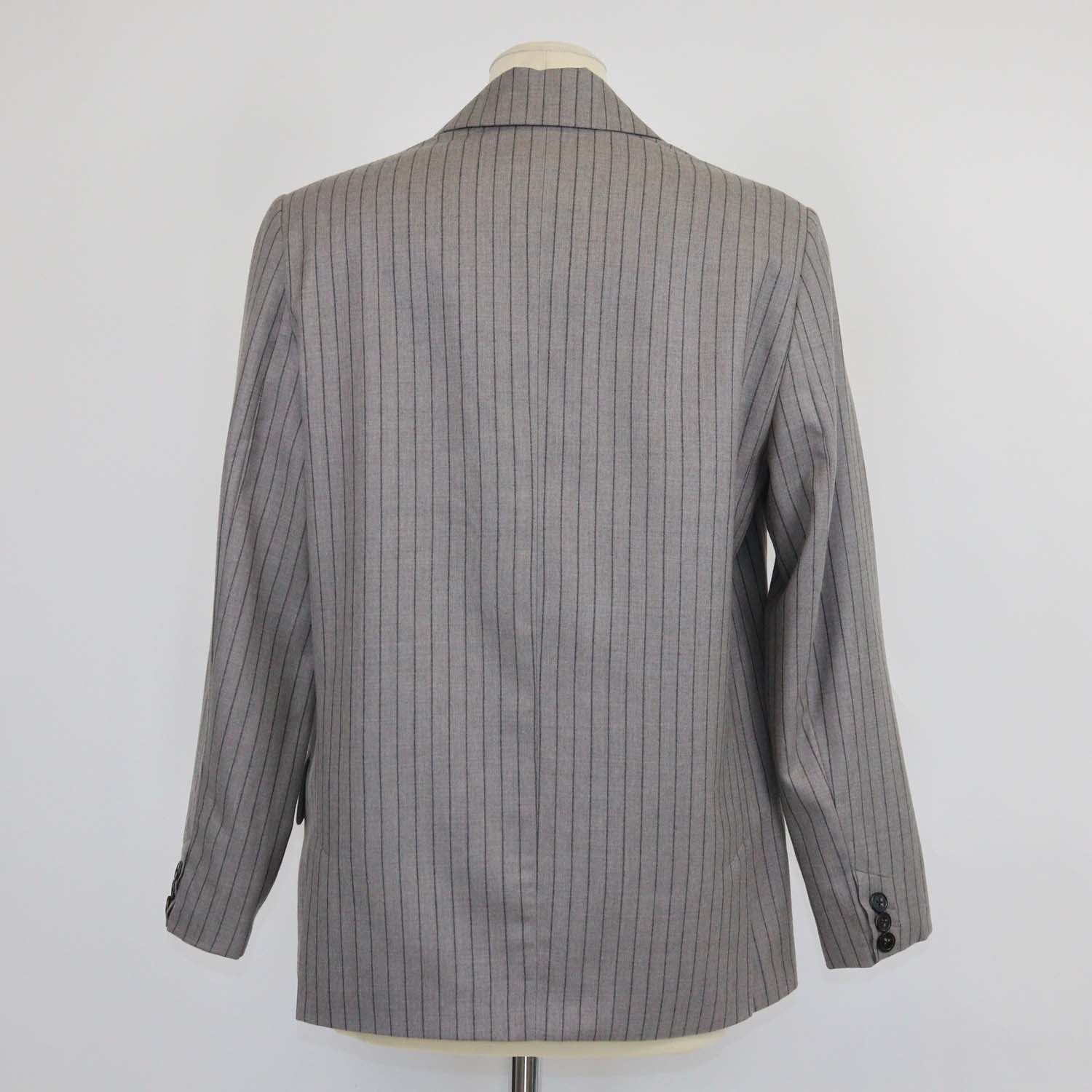 12 Storeez Grey Wool Striped Double Breasted Blazer