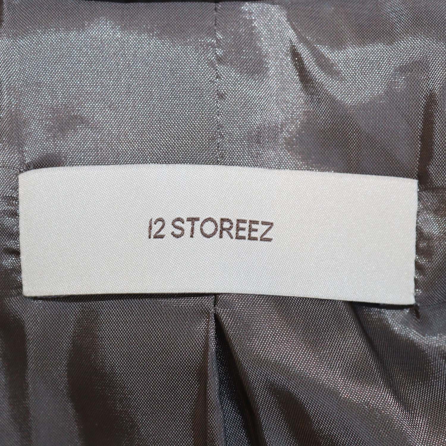 12 Storeez Grey Wool Striped Double Breasted Blazer