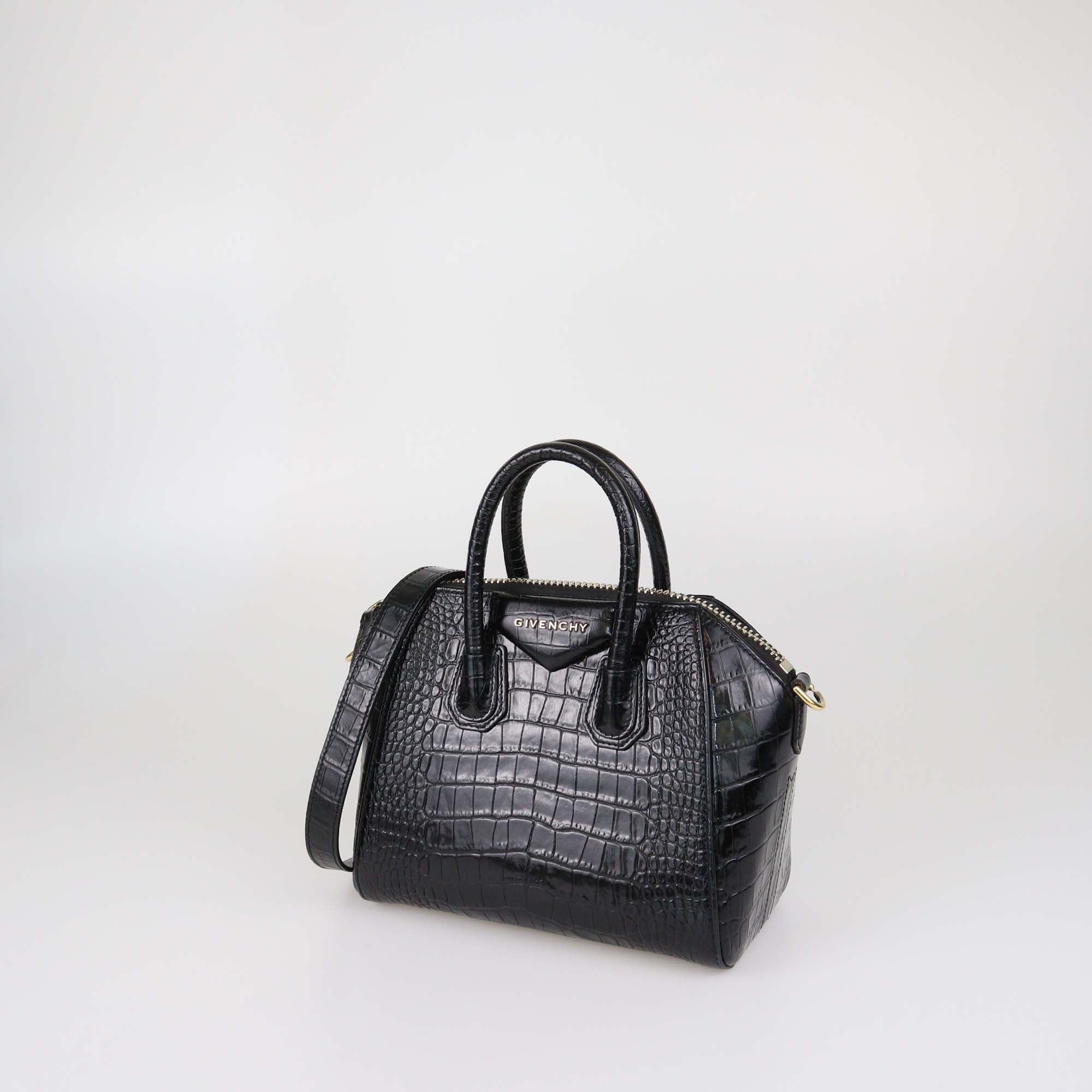 Givenchy Black Croc Embossed Leather Mini Antigona Satchel