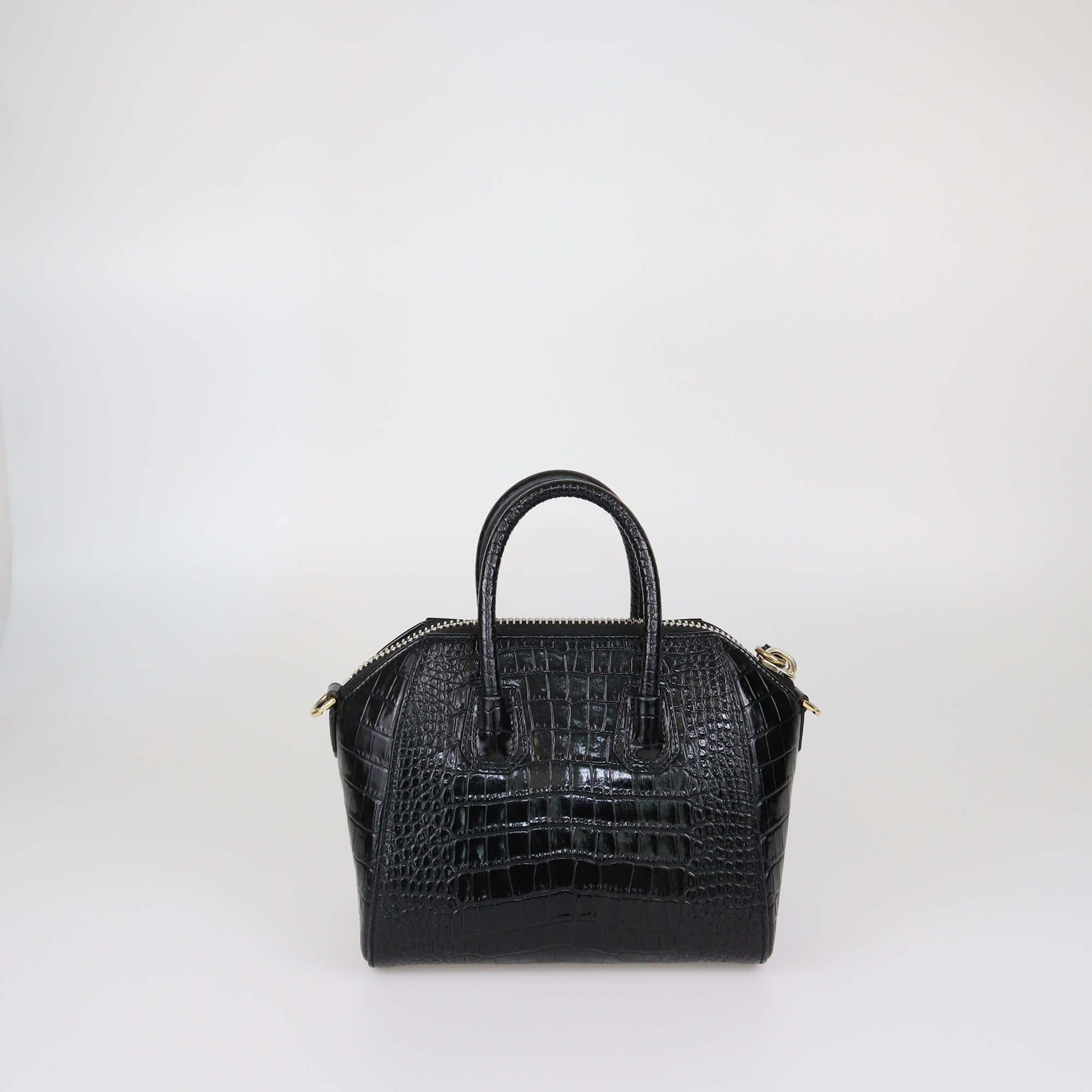 Givenchy Black Croc Embossed Leather Mini Antigona Satchel