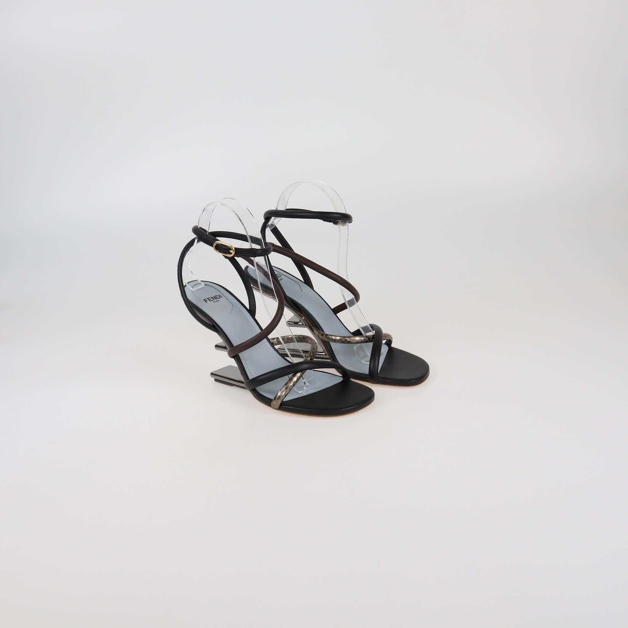 Fendi Tricolor F Heel First Strappy Sandals Womens Fendi