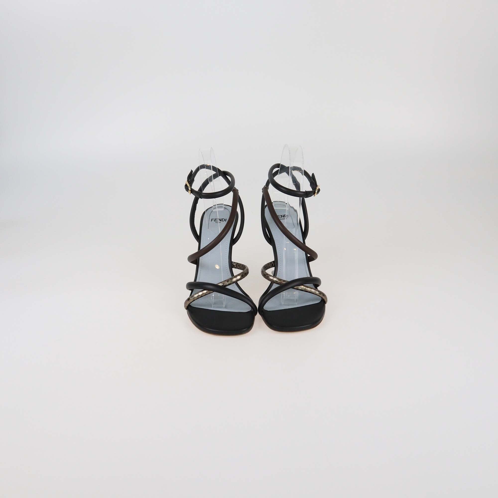 Fendi Tricolor F Heel First Strappy Sandals Womens Fendi