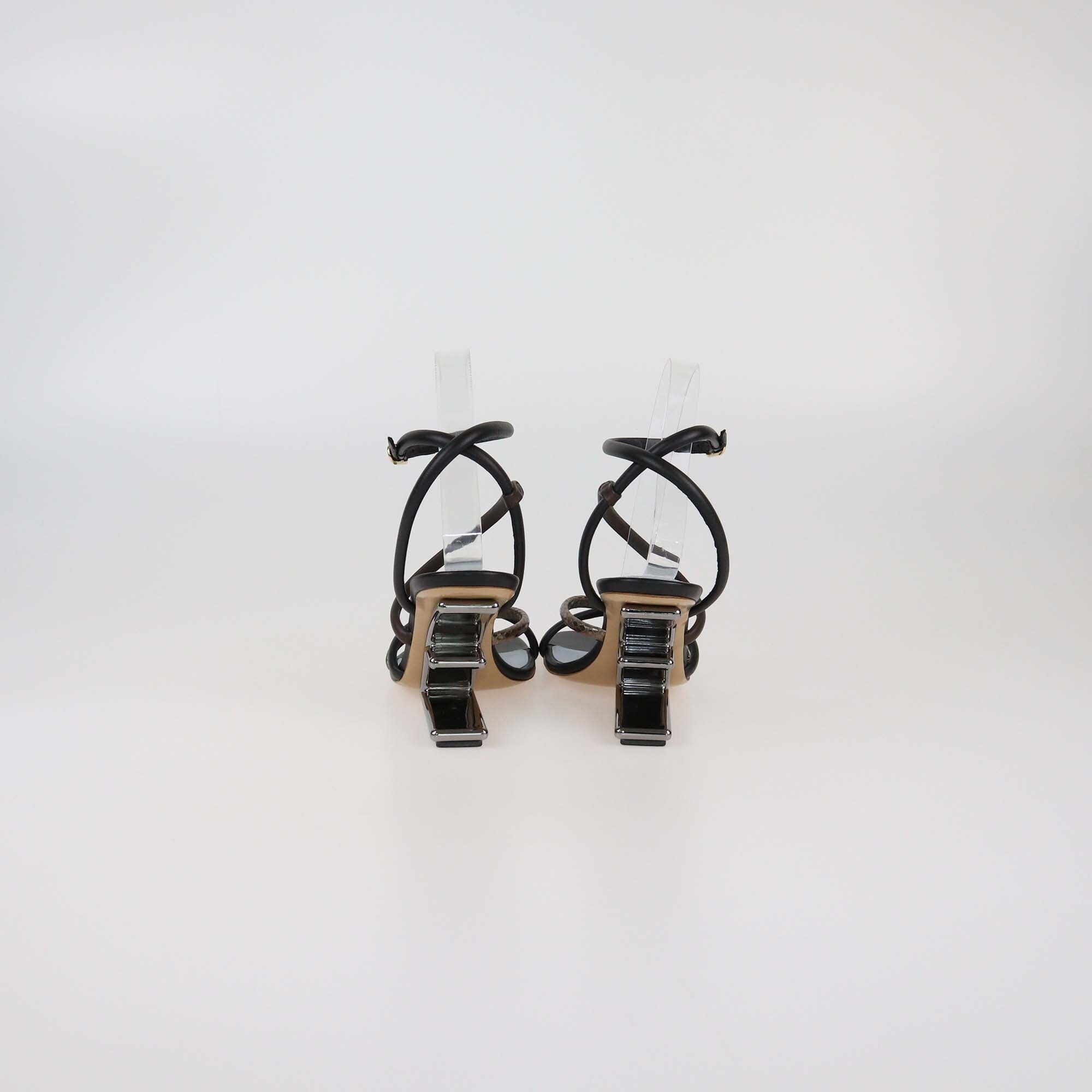 Fendi Tricolor F Heel First Strappy Sandals Womens Fendi
