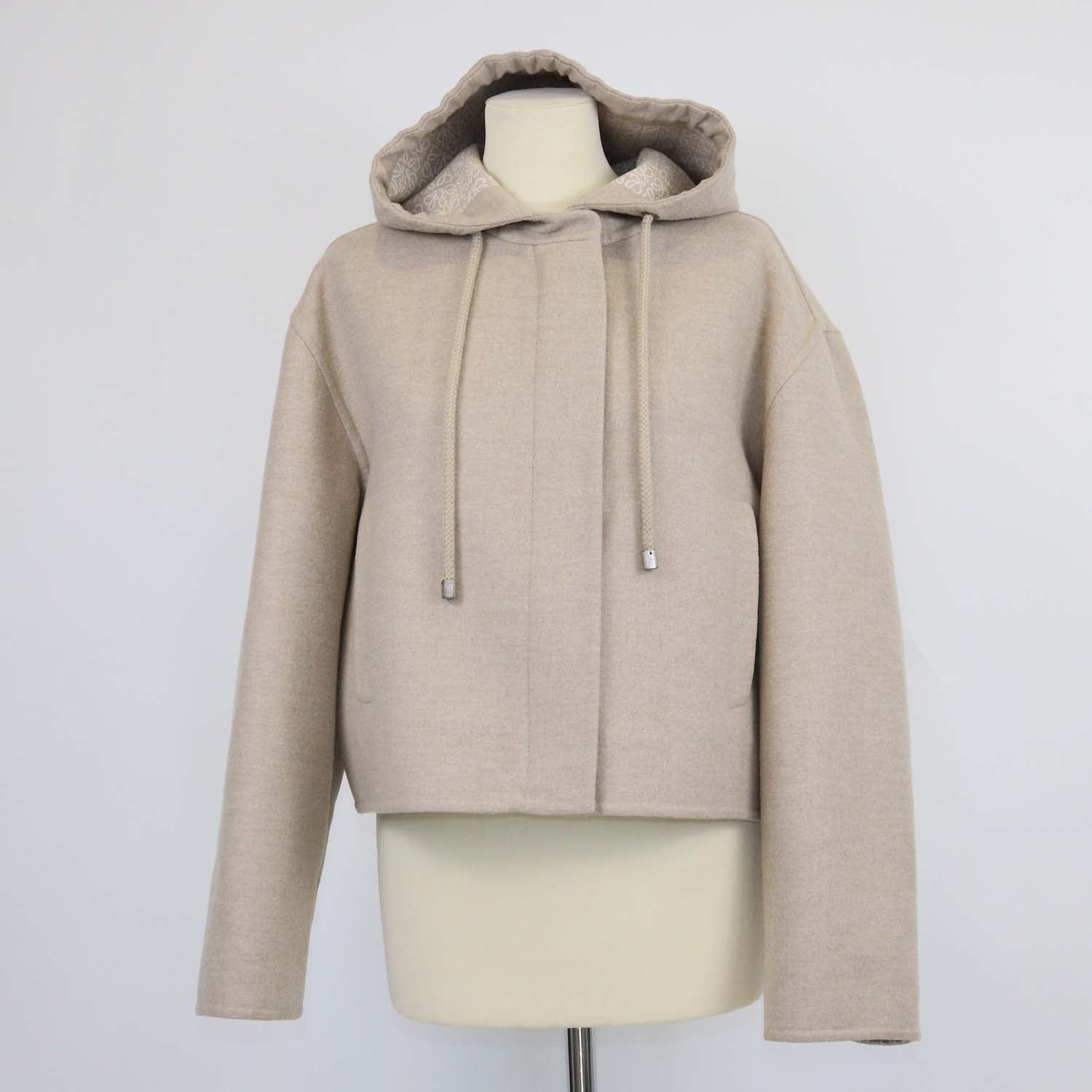 Loewe Beige Wool Melton Hooded Short Coat
