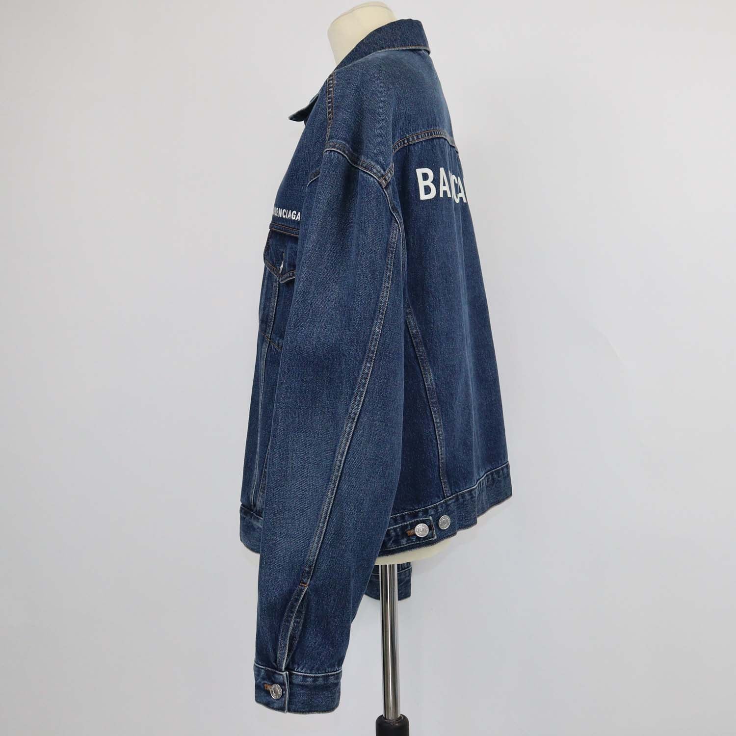 Balenciaga Dark Blue Denim Logo Embroidered Oversized Jacket