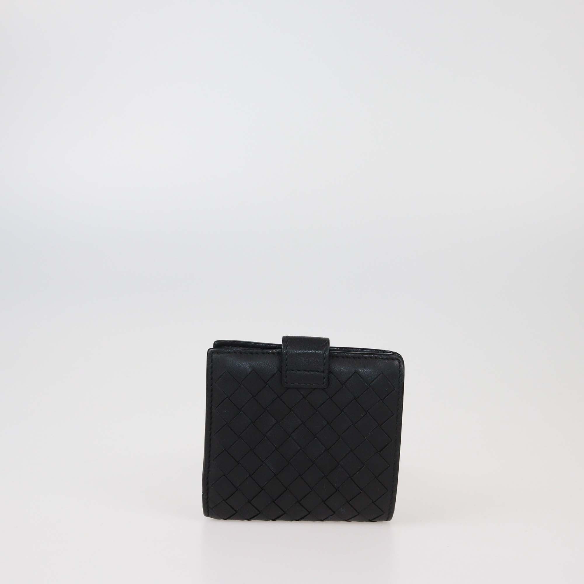 Bottega Veneta Black Intrecciato Leather French Wallet