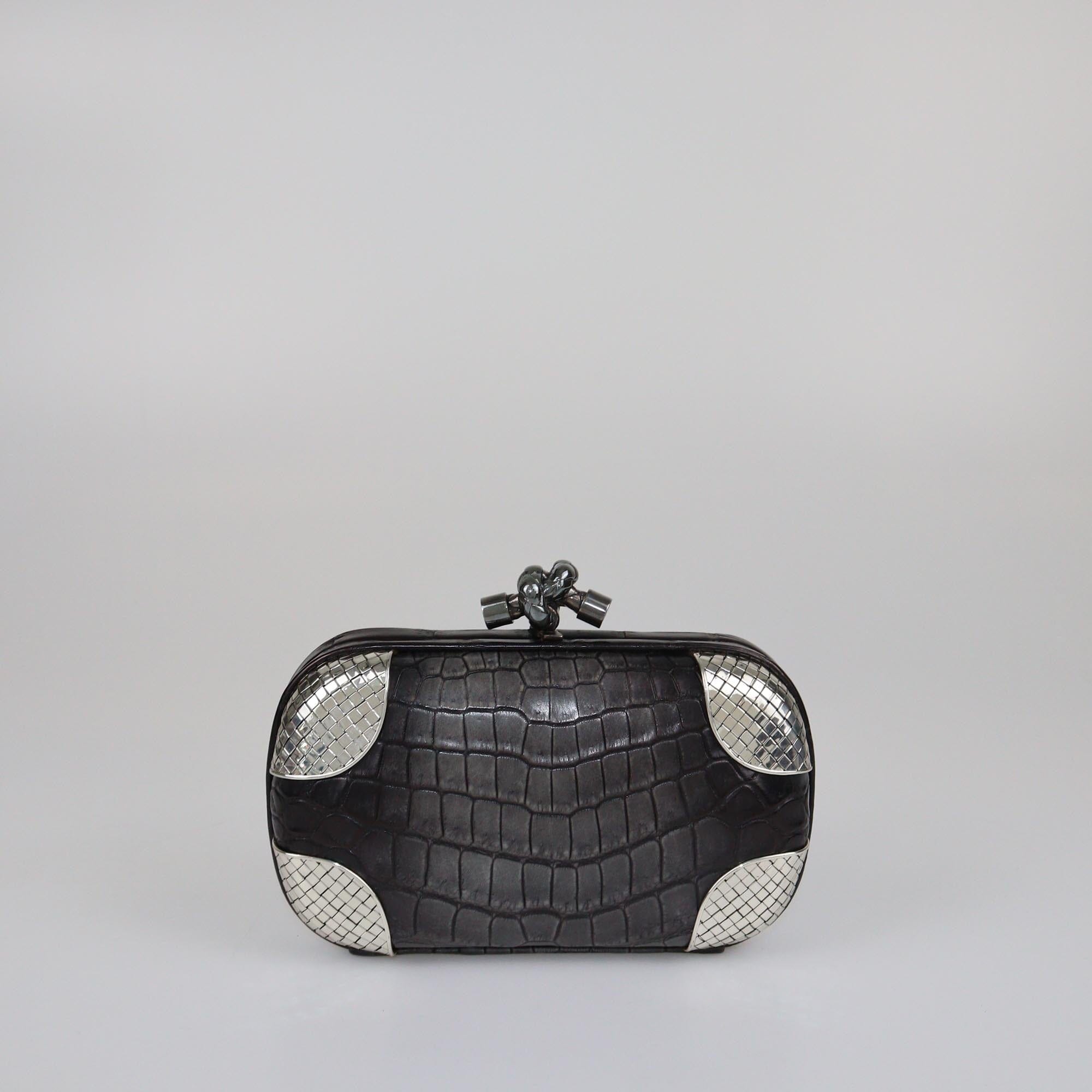 Bottega Veneta Silver/Dark Grey Ombre Knot Clutch Womens Bottega Veneta