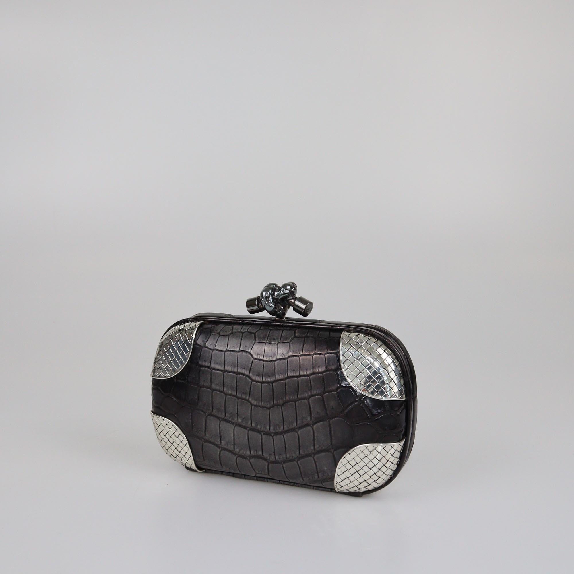 Bottega Veneta Silver/Dark Grey Ombre Knot Clutch Womens Bottega Veneta