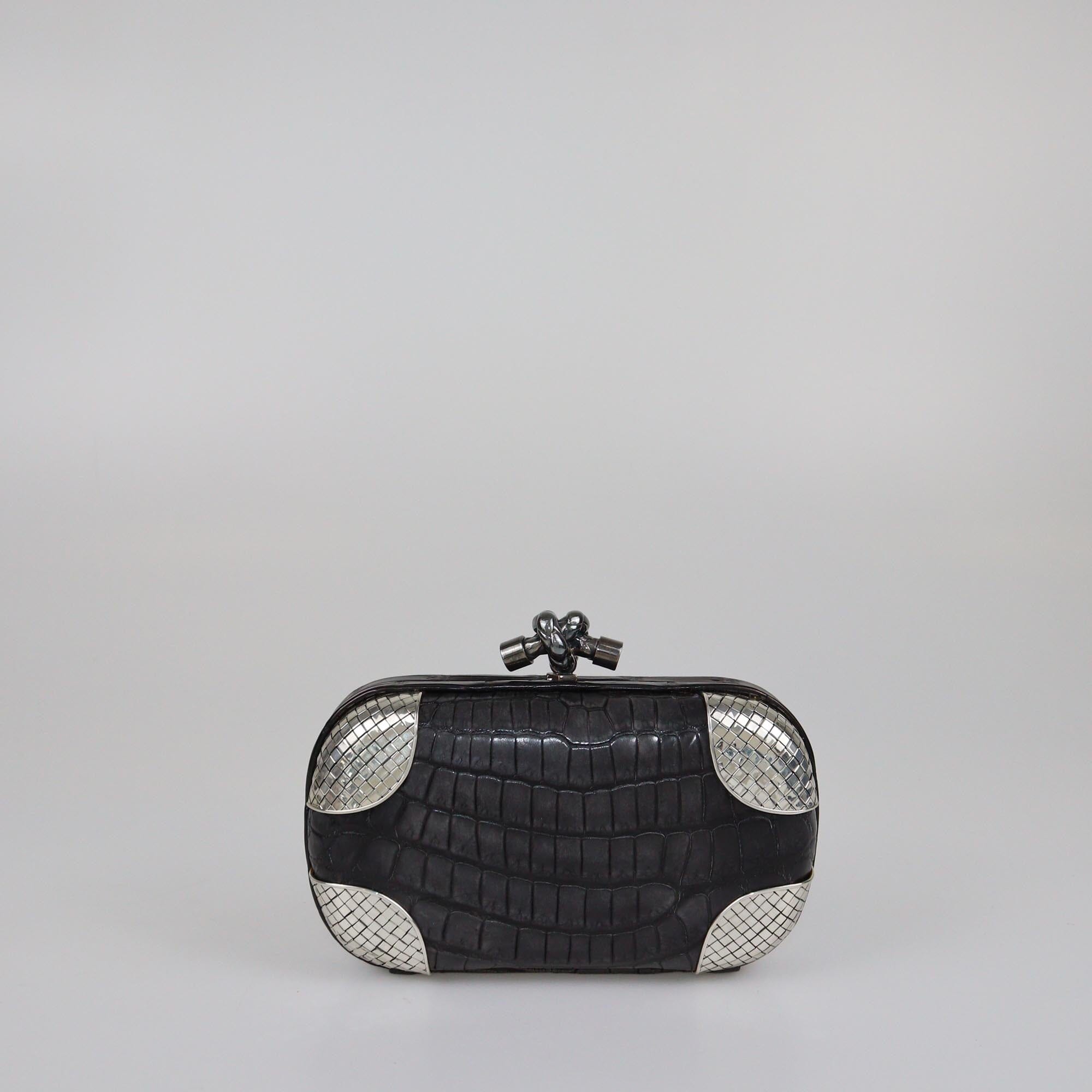 Bottega Veneta Silver/Dark Grey Ombre Knot Clutch Womens Bottega Veneta